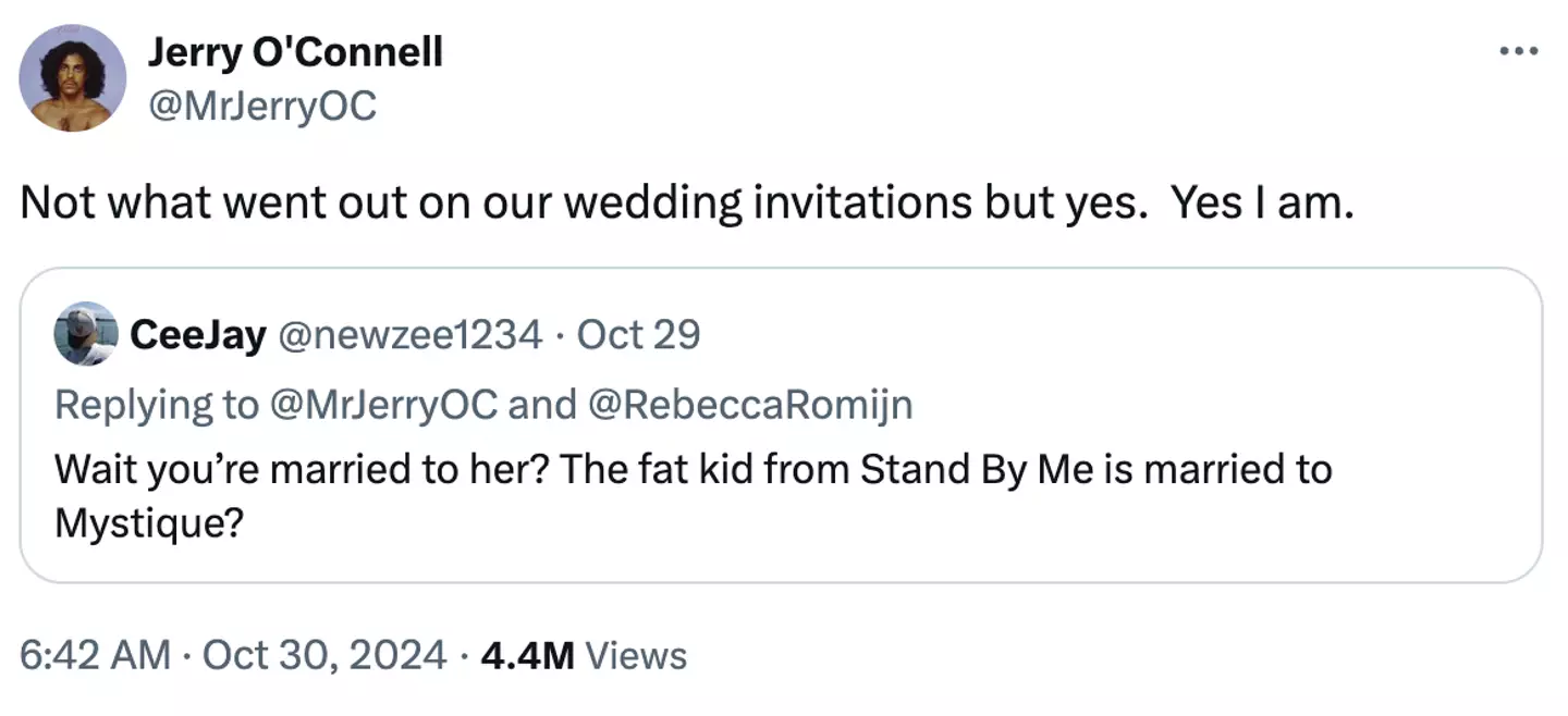 O'Connell and Rebecca Romijn continue to surprise people (X/@MrJerryOC)