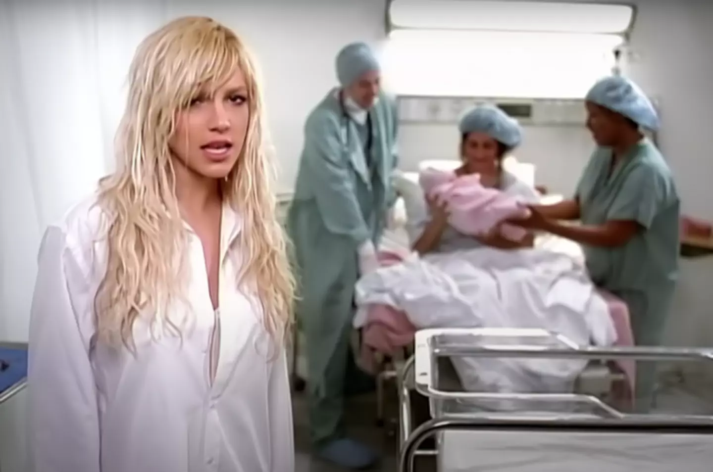 The music video depicts a woman giving birth.