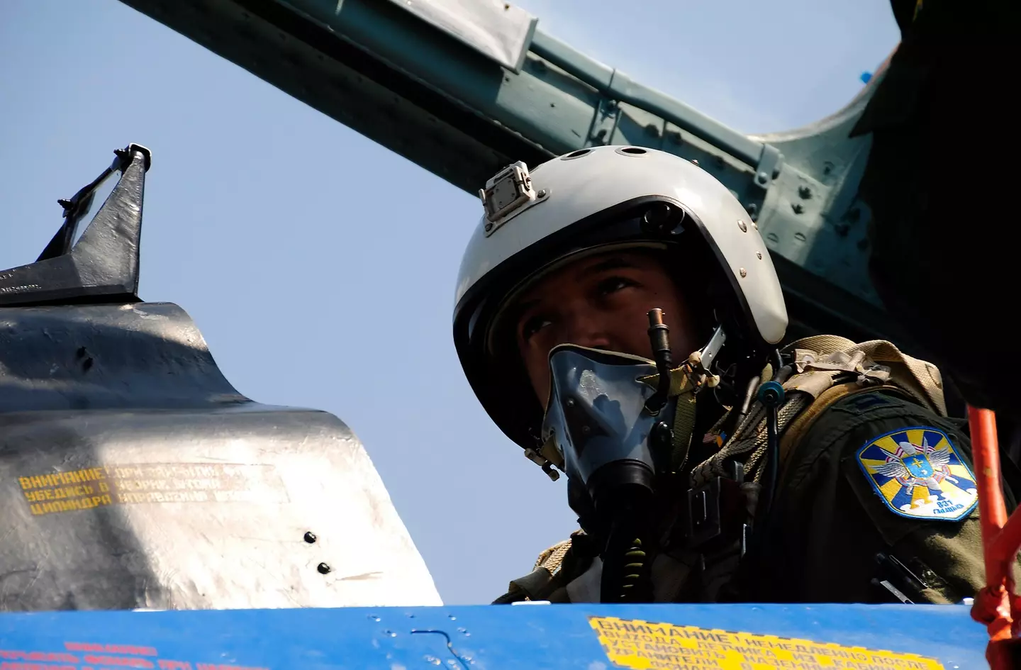 A pilot with the Ukraine Air Force prepares for an exercise.