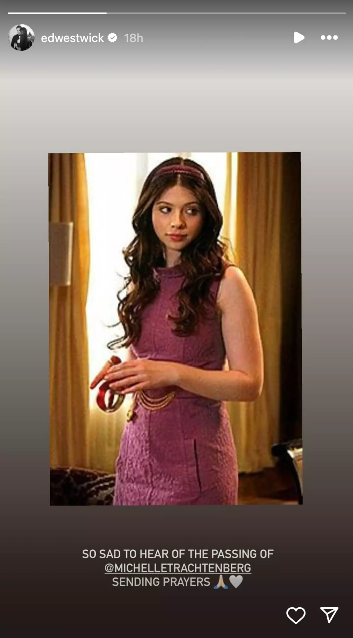 Ed Westwick was one of the first celebrities to pay tribute to Trachtenberg (edwestwick/Instagram)