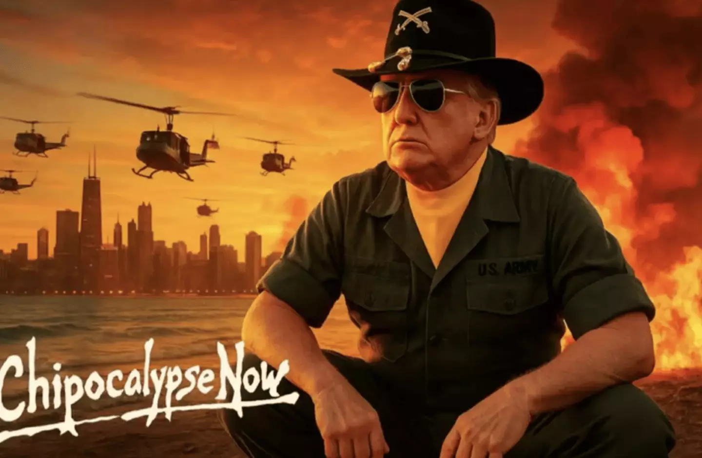 Trump even supplied an AI-generated image of himself in the style of Apocalypse Now in his threat to Chicago (Truth Social/Donald J.Trump)