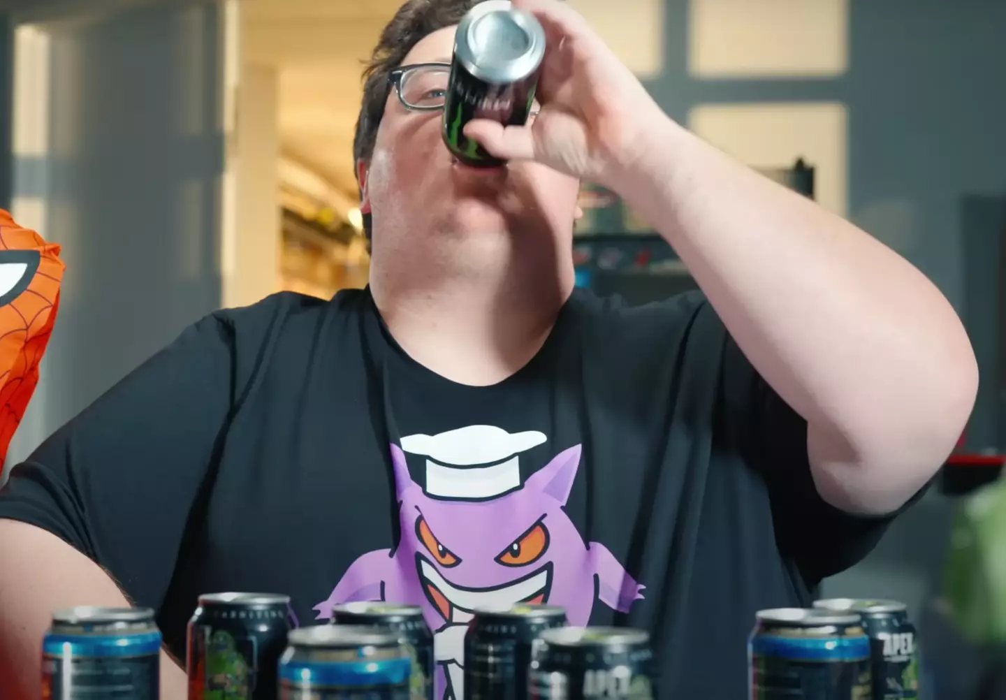 The man drank 12 energy drinks in 10 minutes.