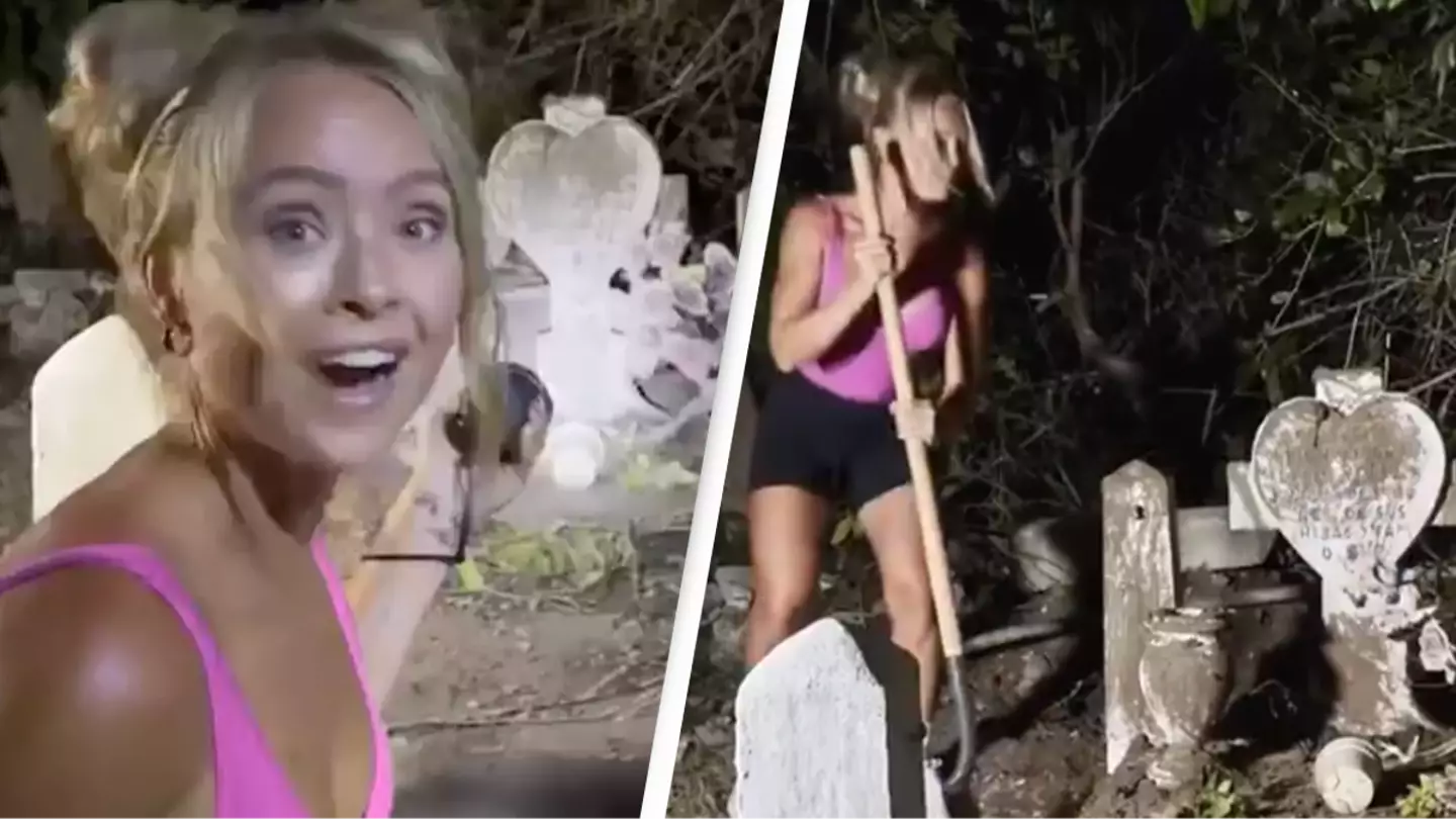 People spot creepy detail as woman films herself cleaning 'dirtiest' grave at night that sparked outrage