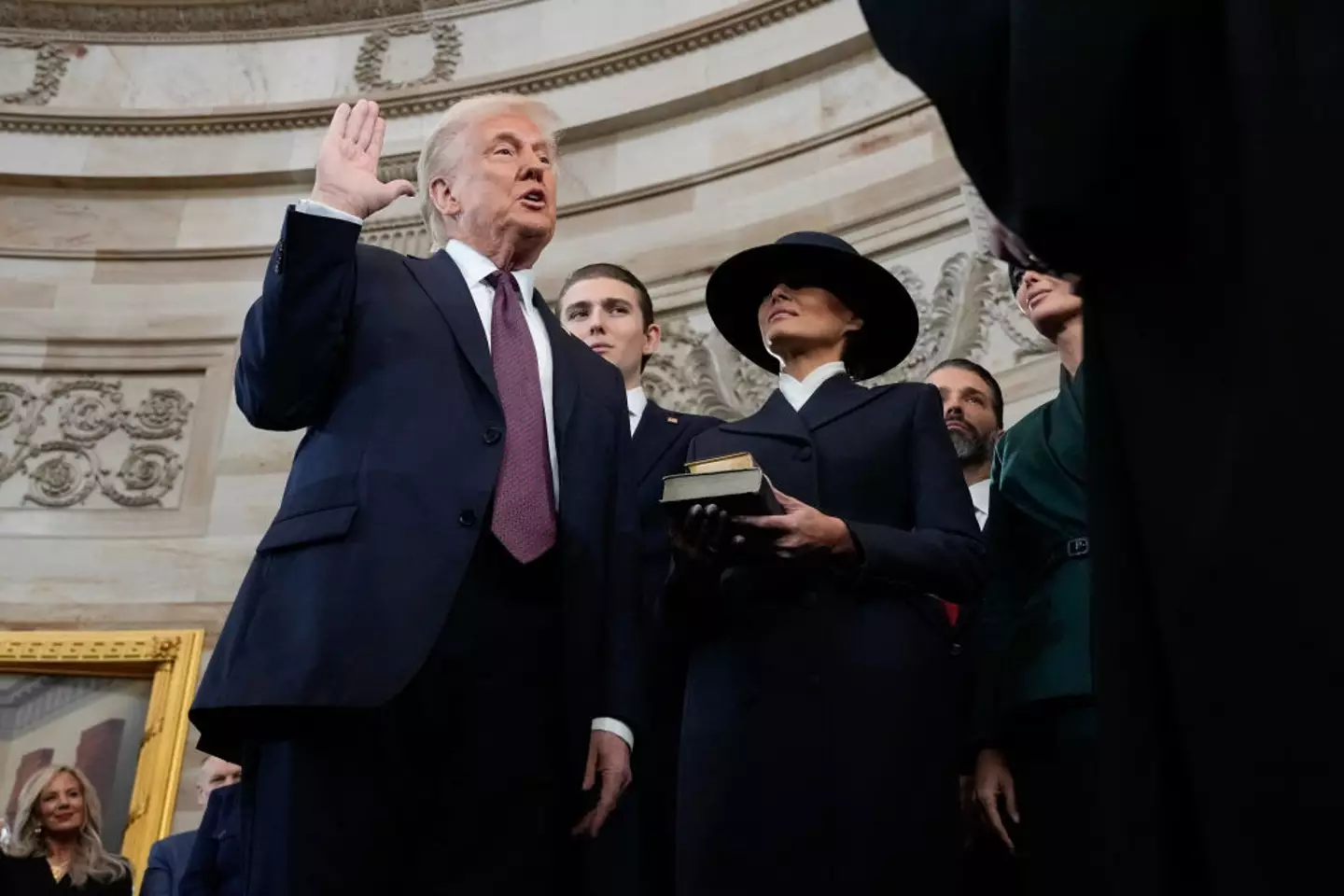 Donald Trump didn't touch the Bibles next to him while making his oath (MORRY GASH/POOL/AFP via Getty Images)