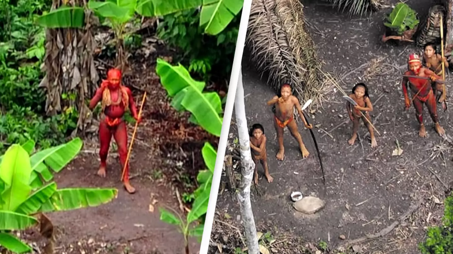 Drone footage captures incredibly rare images of uncontacted people who are cut off from entire world