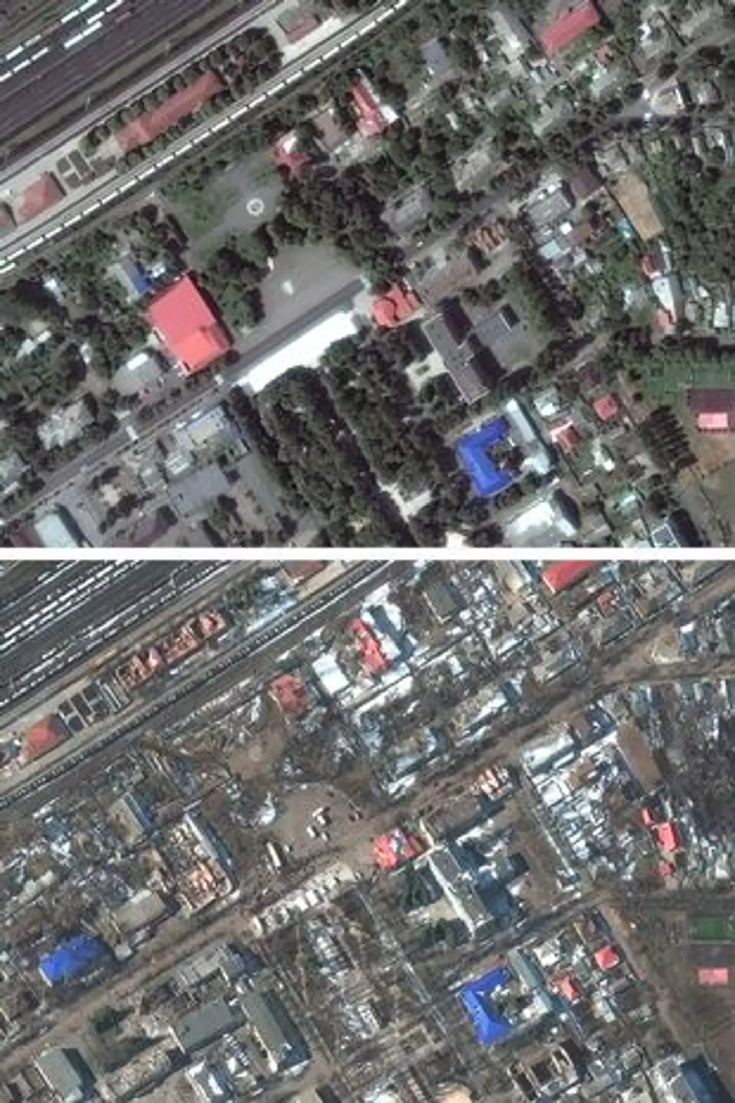 Bbefore and after comparison of central Sumy, Ukraine.
