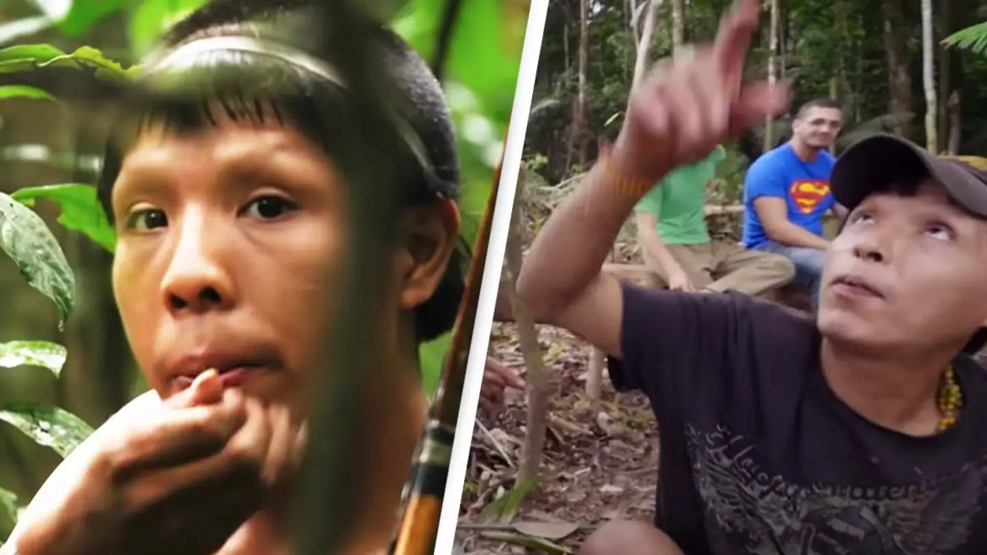 Previously uncontacted tribe explain what they think planes are as they make first contact with modern society