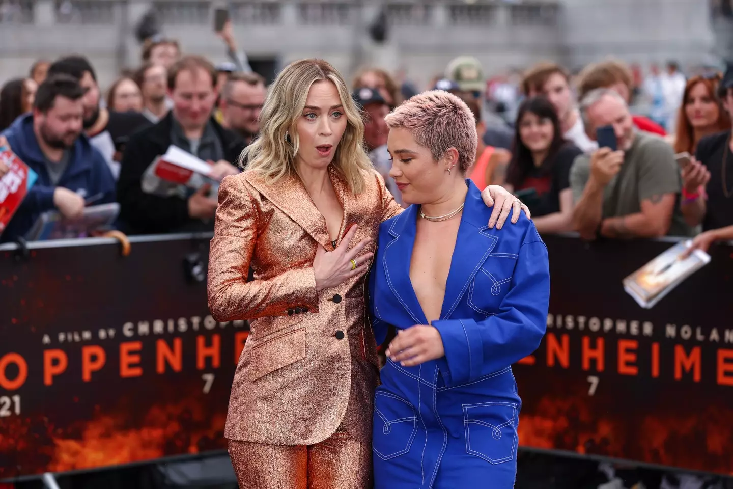Emily Blunt had a bit of a wardrobe malfunction during the premiere of Oppenheimer.