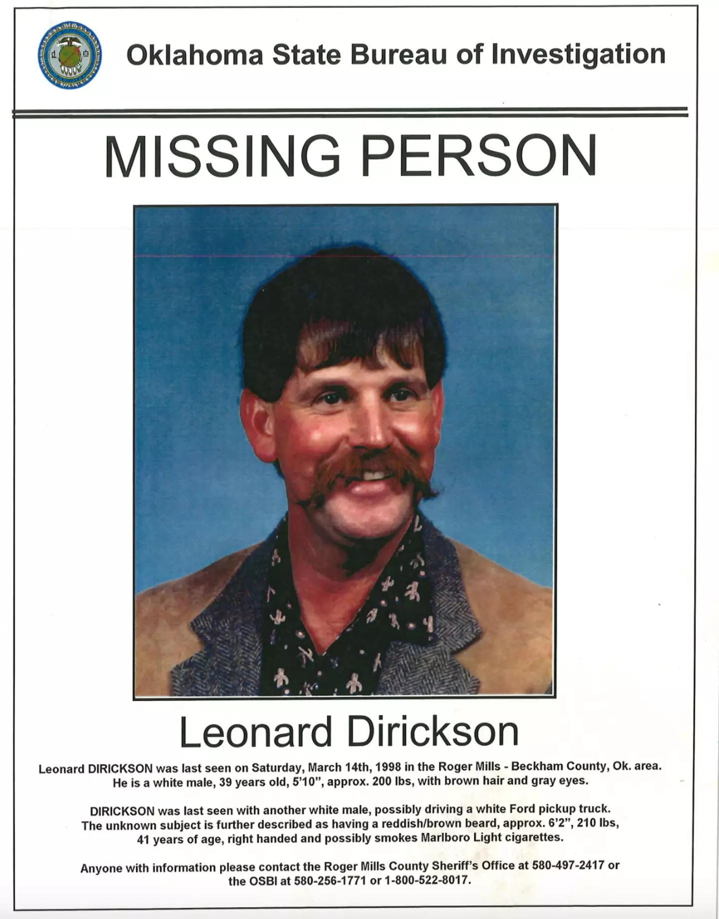 Dirickson remains a missing person (Oklahoma State Bureau of Investigation)