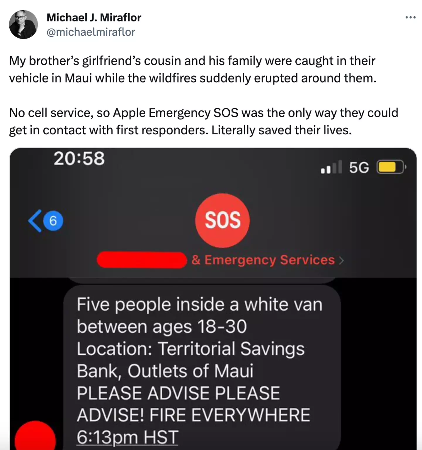 The group was saved thanks to Apple's SOS feature.