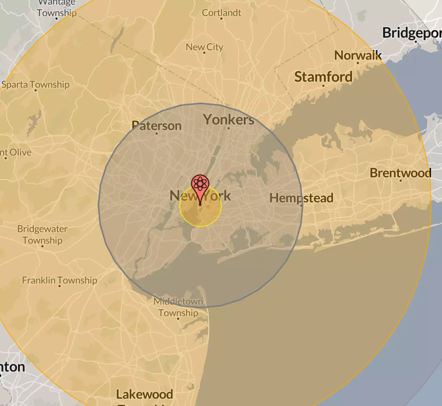 The massive devastation USSR's largest nuclear bomb would have on New York (Nukemap)