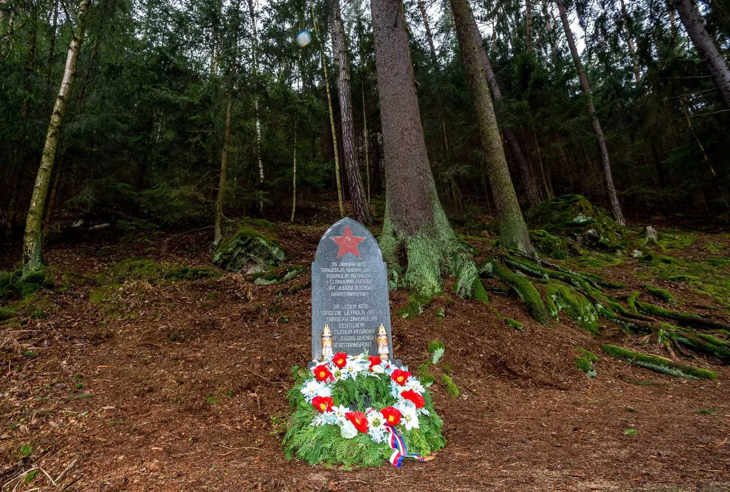 A memorial at the site of the plane crash in Czech Republic.