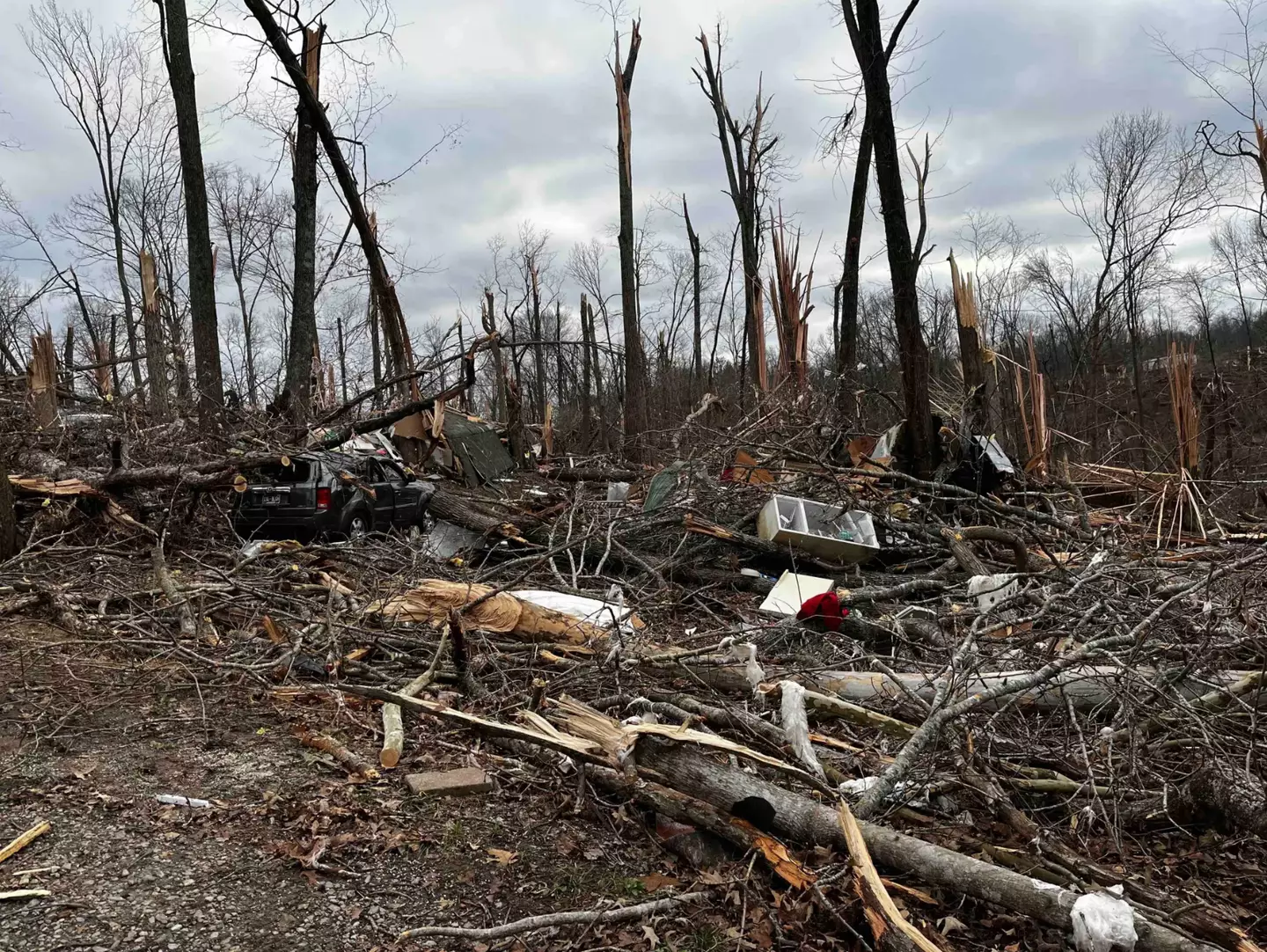 While the family's mobile home was destroyed by the storm, miraculously, all four escaped with just minor injuries.