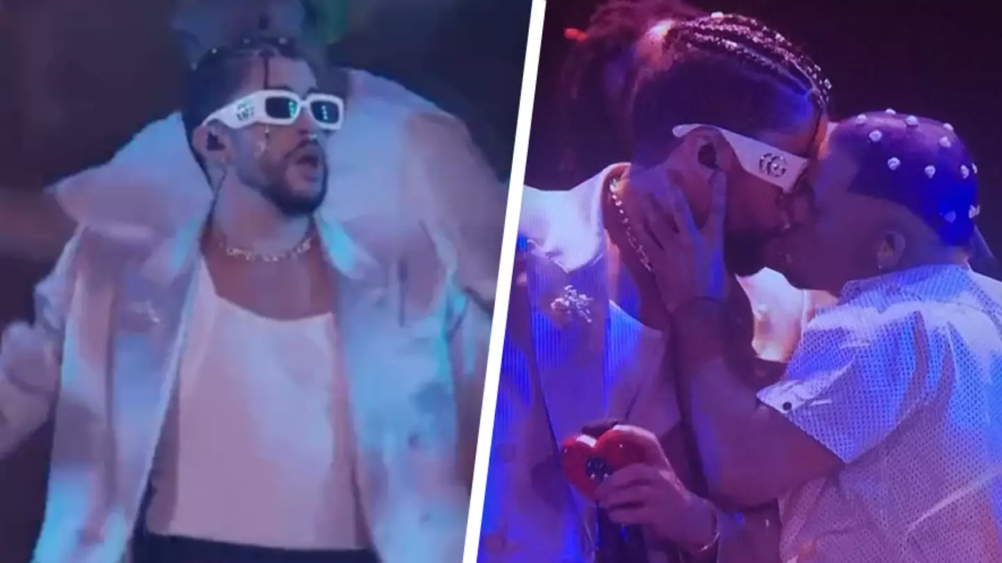 Bad Bunny kisses male dancer during performance at MTV VMAs