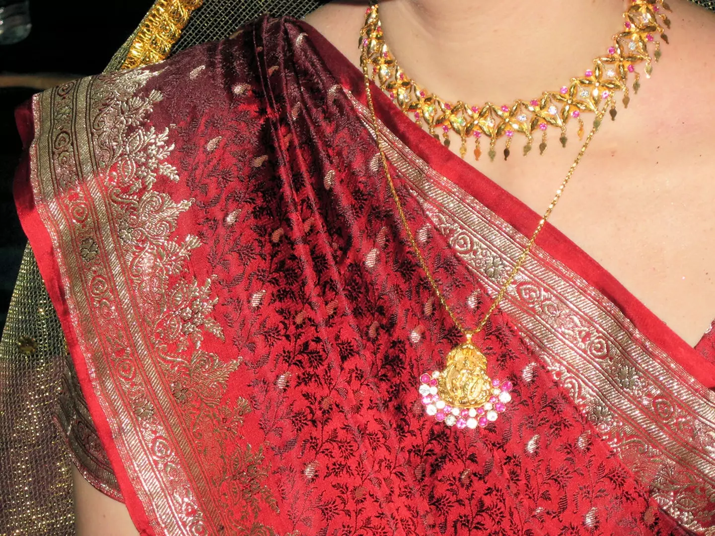 Jewellery and a gown from an Indian wedding.