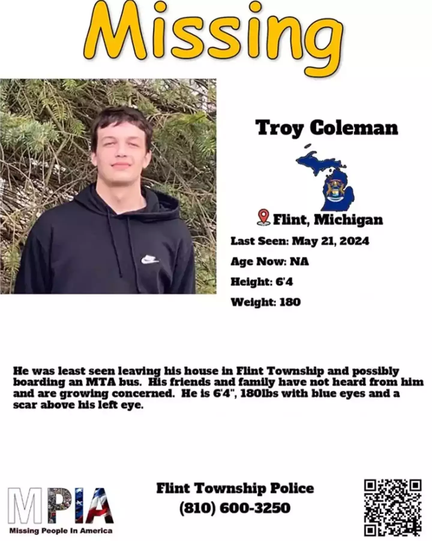A missing person poster for Coleman. (Missing and exploited children)