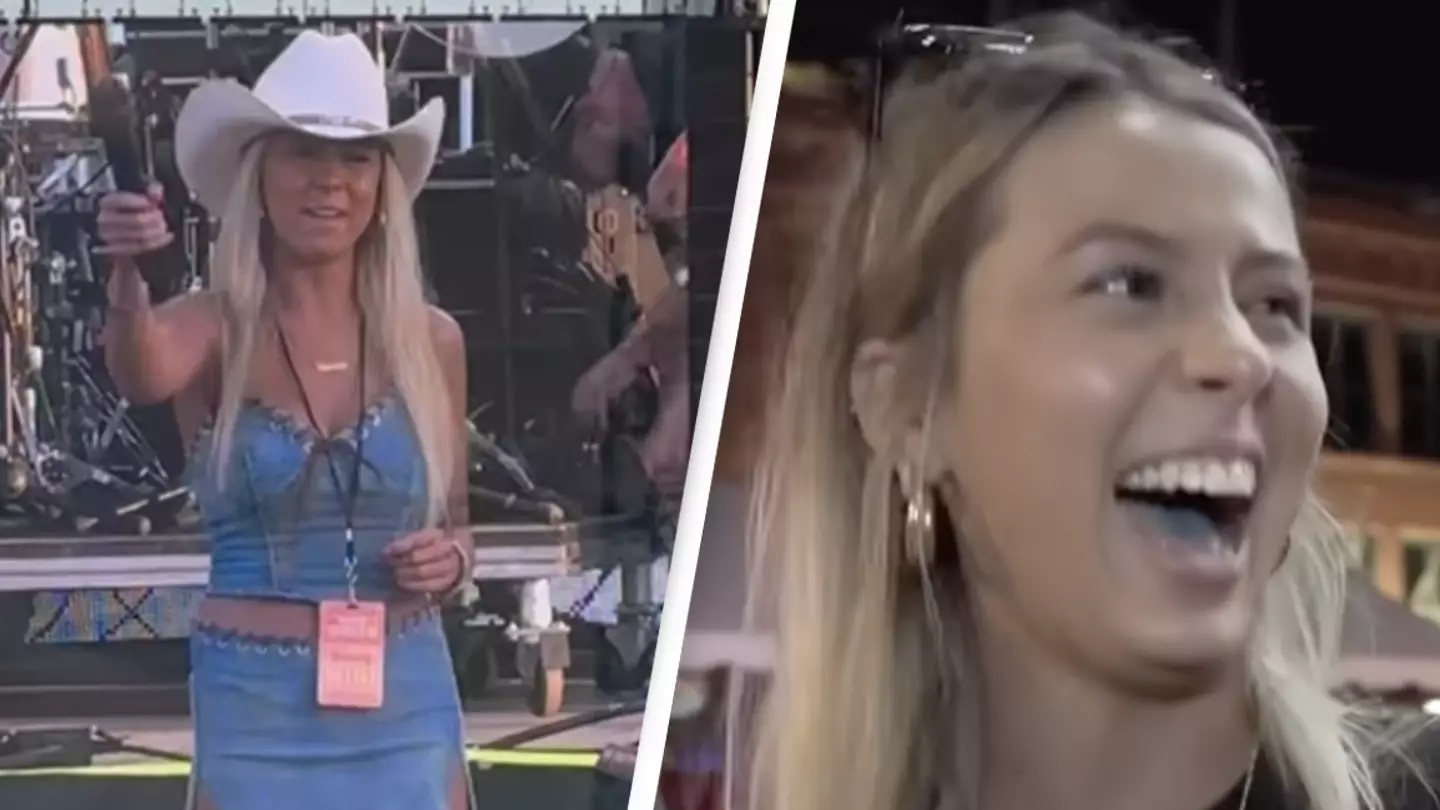 Fans have extremely awkward response to 'Hawk Tuah' woman as she appears at country music festival in cringey video