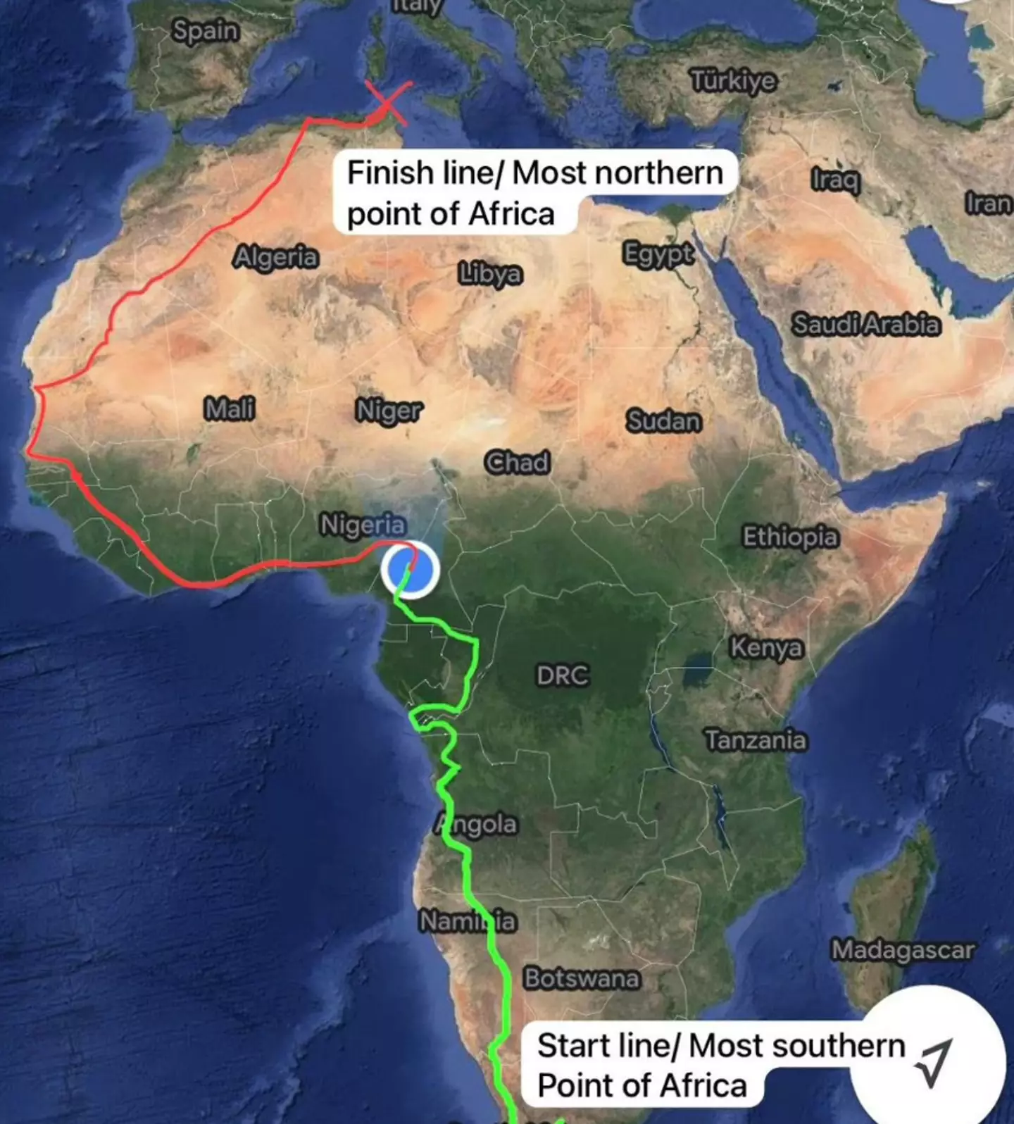 Russell is approaching Nigeria after nearly six months of running.