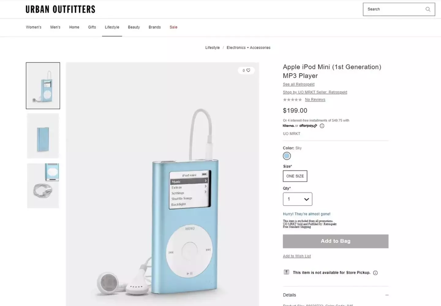Urban Outfitters had pages listed selling older version iPods.