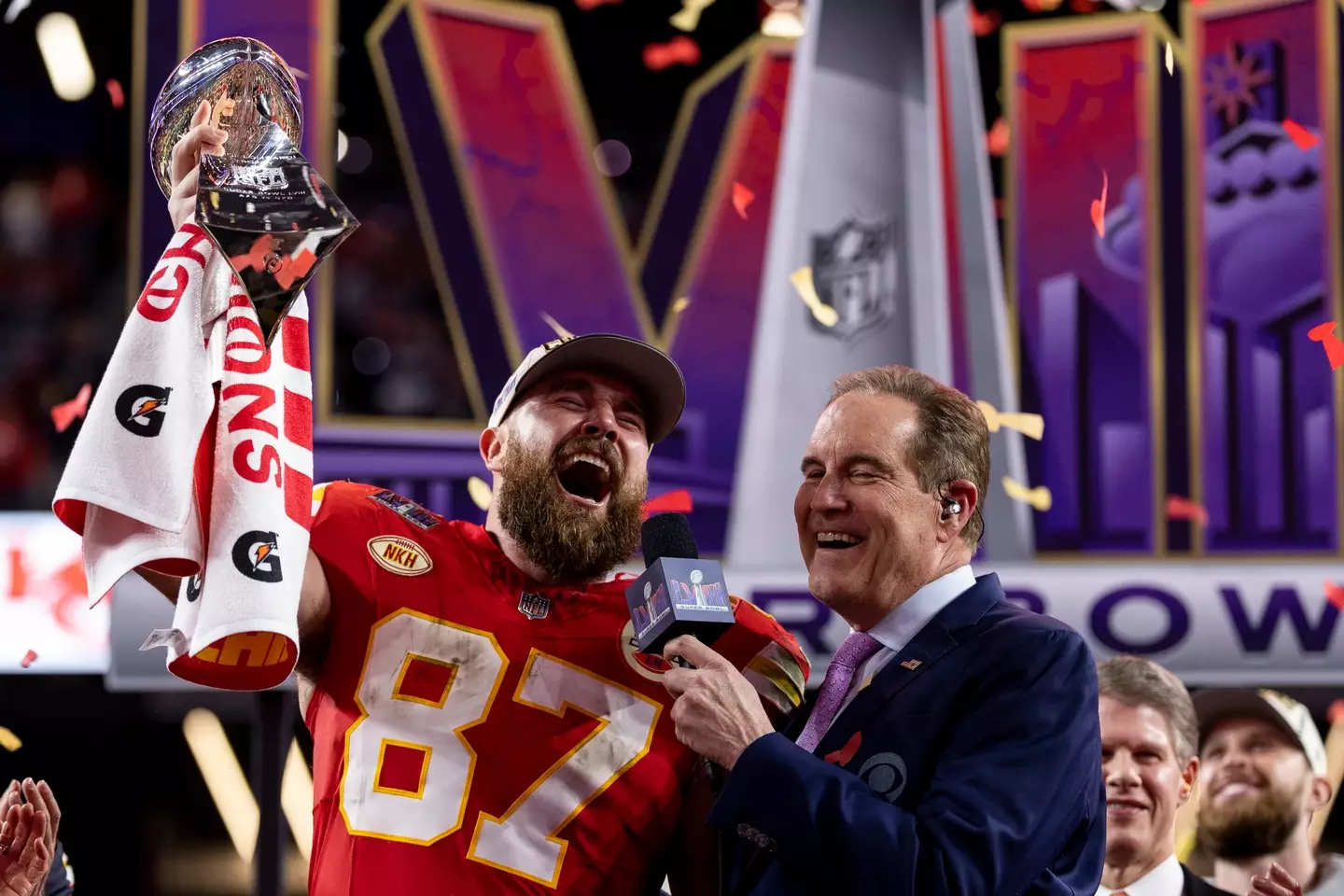 Kelce belts out Viva Las Vegas after the victory.
