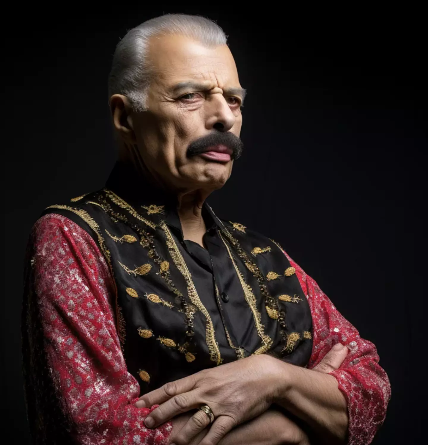 Freddie Mercury's AI still has his iconic moustache.