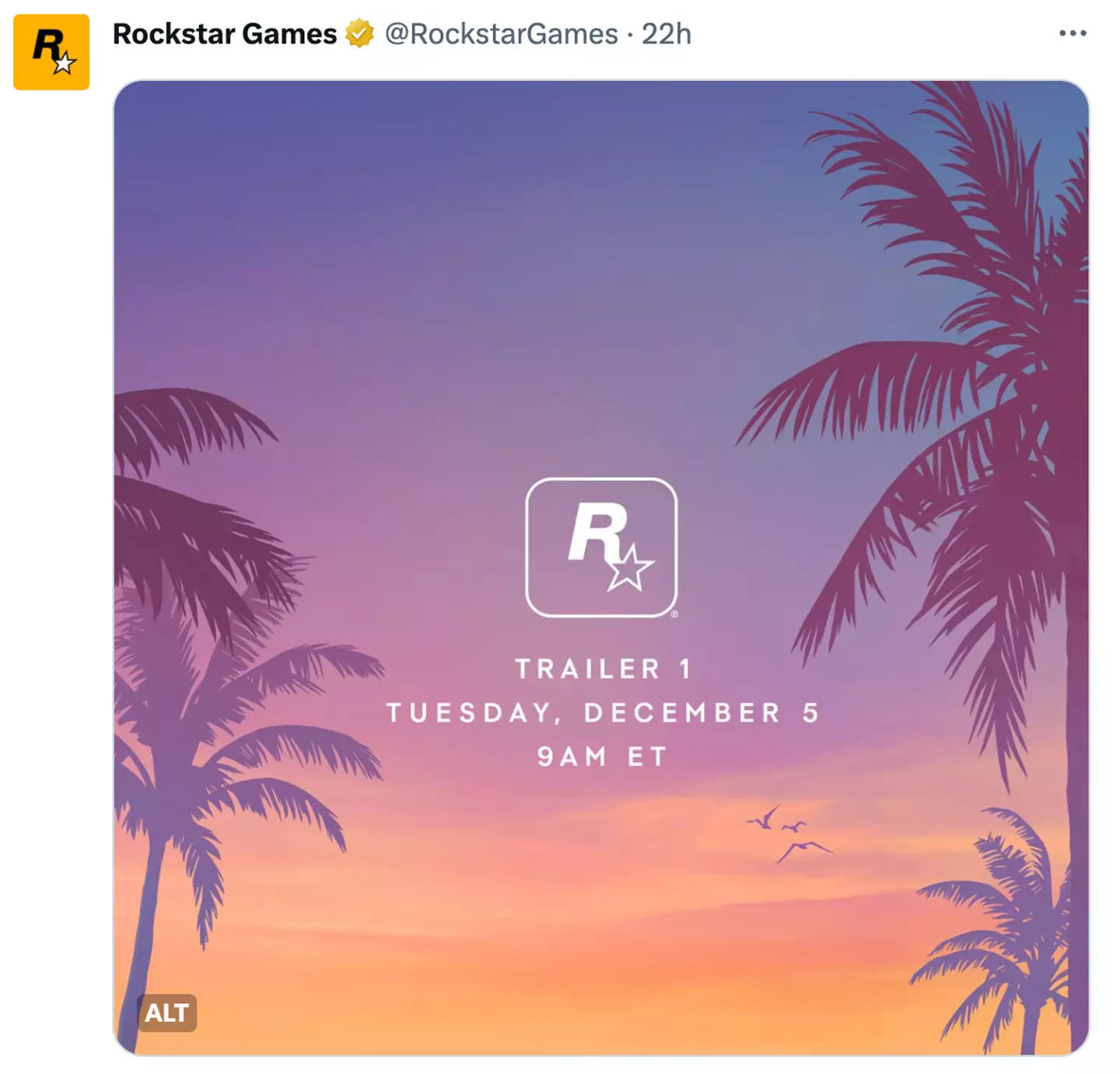 Rockstar Games confirmed the trailer release earlier this week.