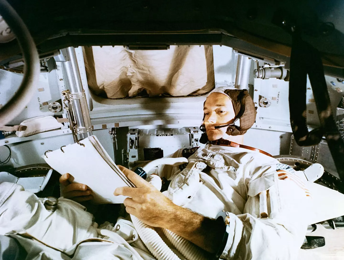 Collins was dubbed the 'loneliest man in history' as he waited for his colleagues Armstrong and Aldrin to return from their two-hour-36-minute Moon walk. (Bettmann/Getty)