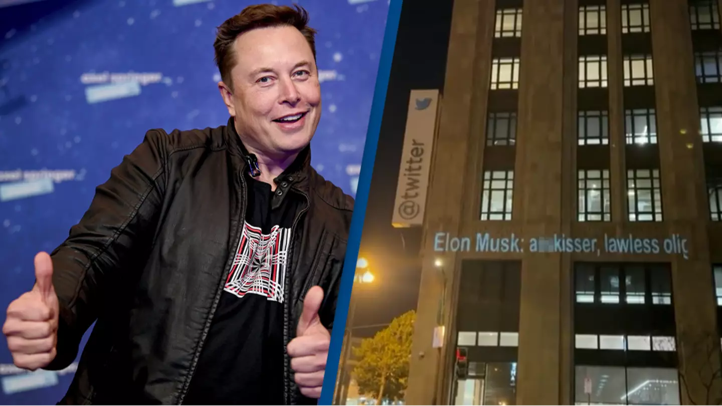 Elon Musk insults projected onto Twitter HQ