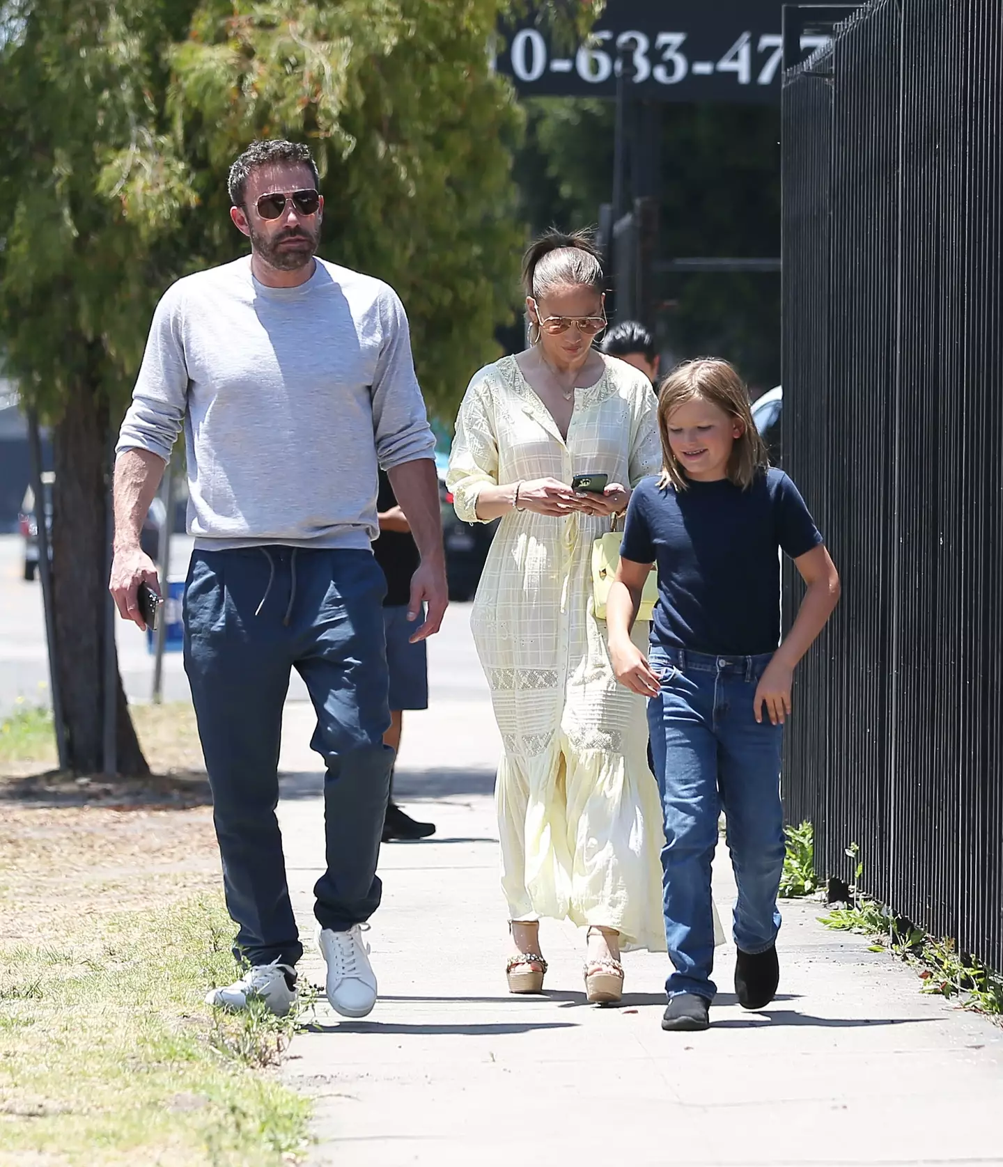 Ben Affleck, son Samuel and Jennifer Lopez were all fine after the slight bump.
