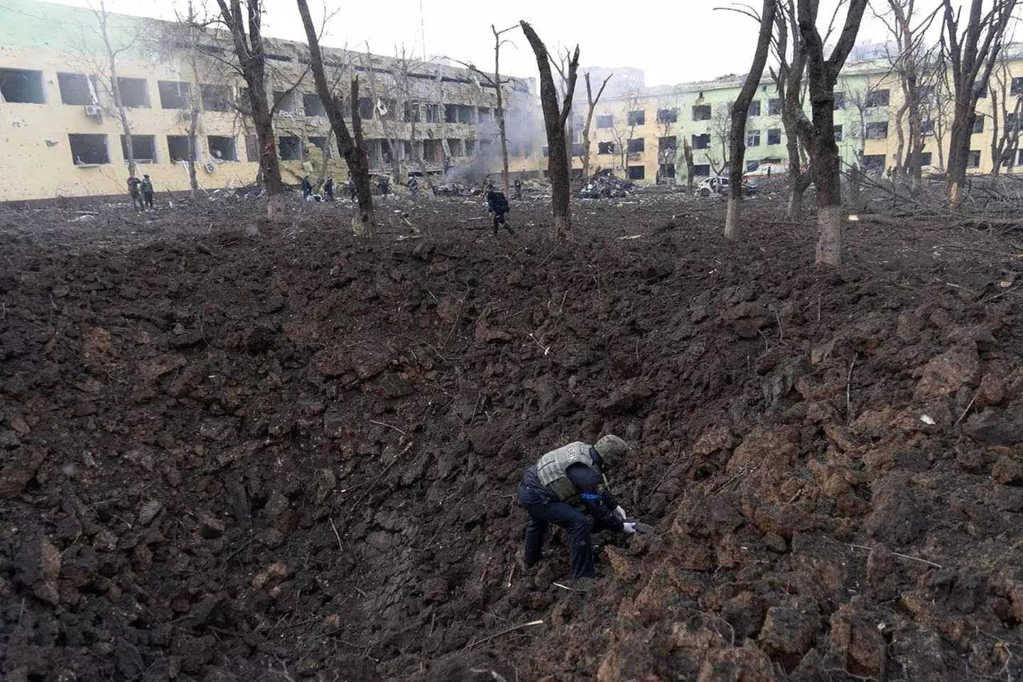 The hole left by Russian shelling at the hospital. (Shutterstock)