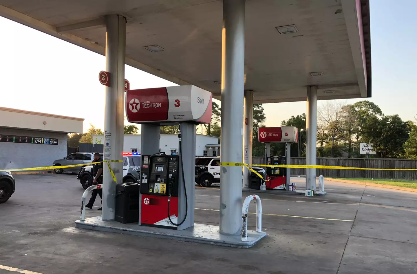 The incident took place at a gas station.