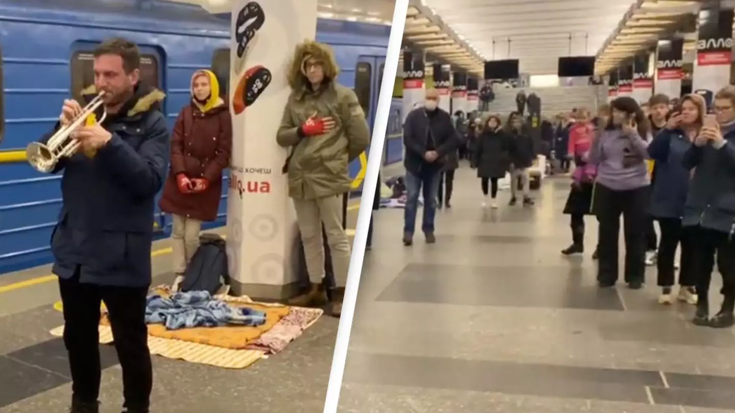Ukraine: Emotional Footage Captures National Anthem Being Played In Metro Station-Turned-Bomb Shelter