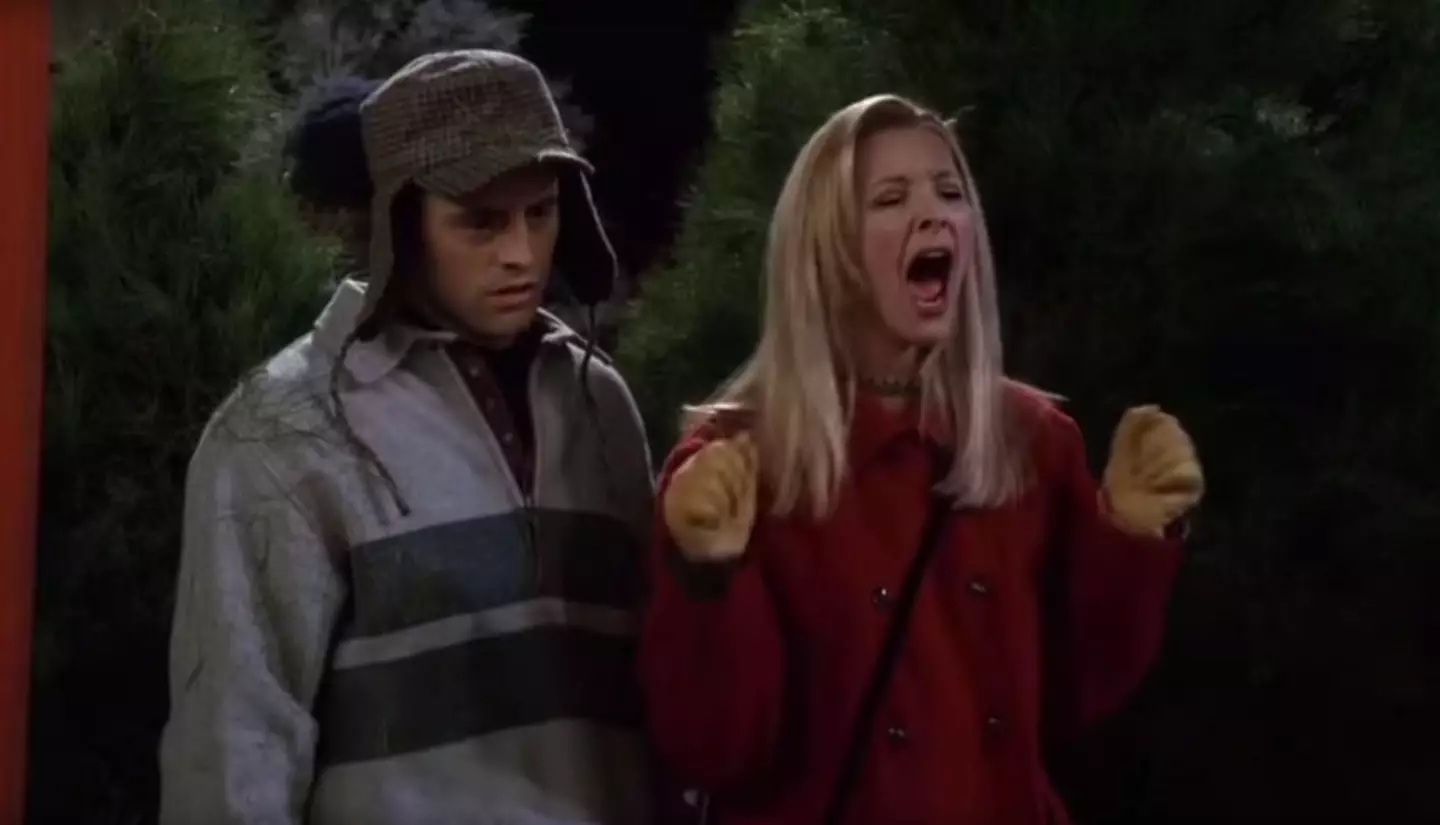 Matt LeBlanc and Lisa Kudrow as Joey and Phoebe on the set of Friends.