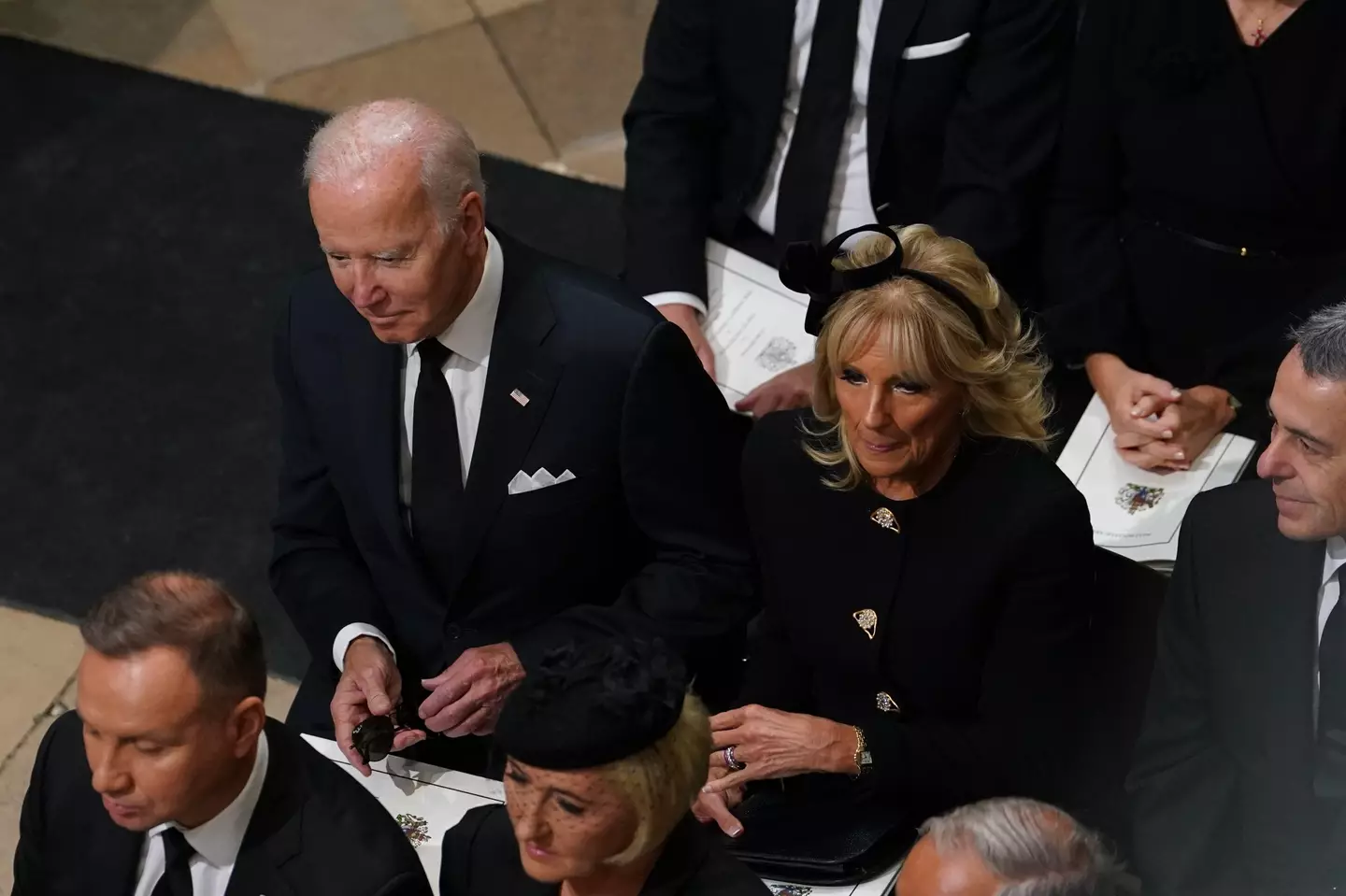 US President Joe Biden and his wife, Jill, were sat 14 rows back in a section allocated to global heads of state.