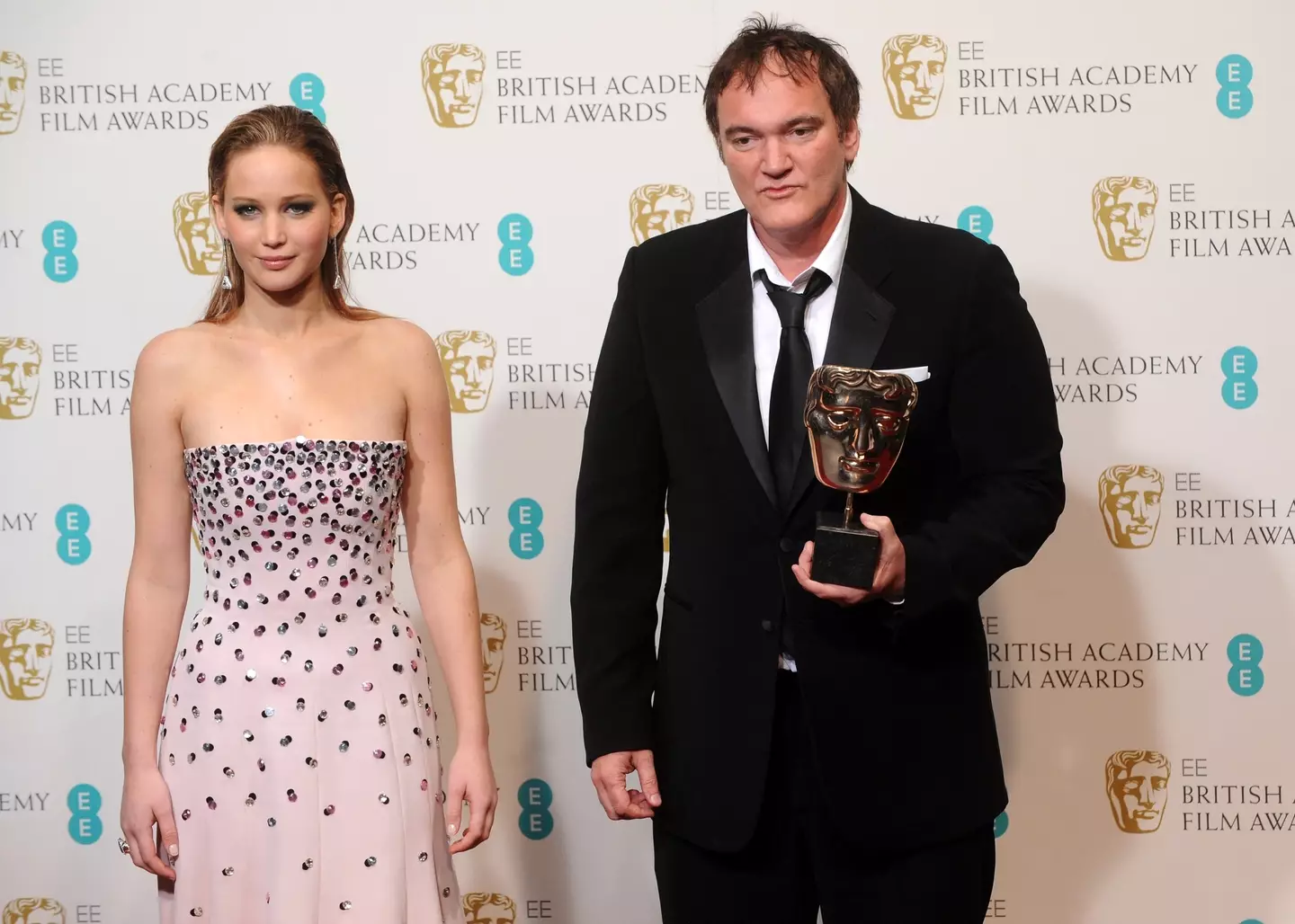 Lawrence and Tarantino in 2013, when she surprised him with an honorary BAFTA (Stuart Wilson/Getty Images)