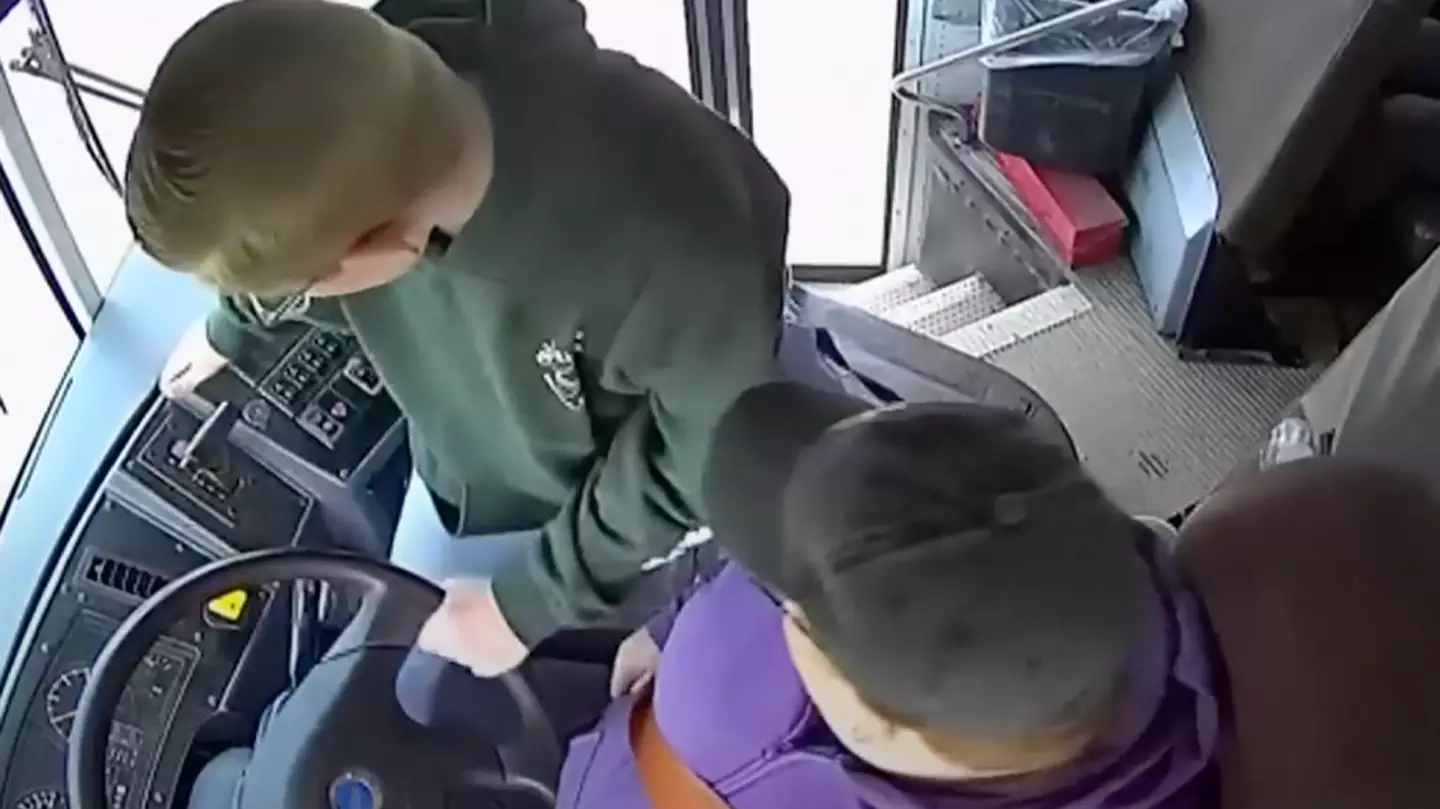 Incredible moment heroic 13-year-old saves bus full of students after driver fell unconscious