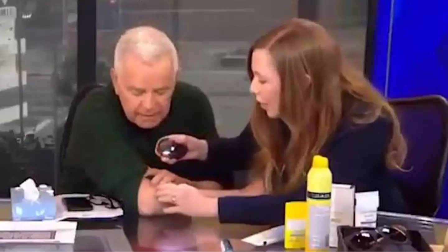 Shocking moment TV host is told he has skin cancer by a dermatologist live on-air