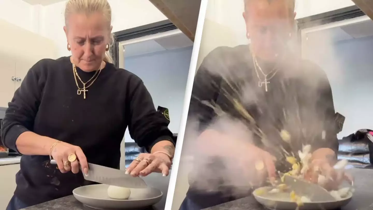 People terrified after seeing video of what happens when cutting an egg goes horribly wrong