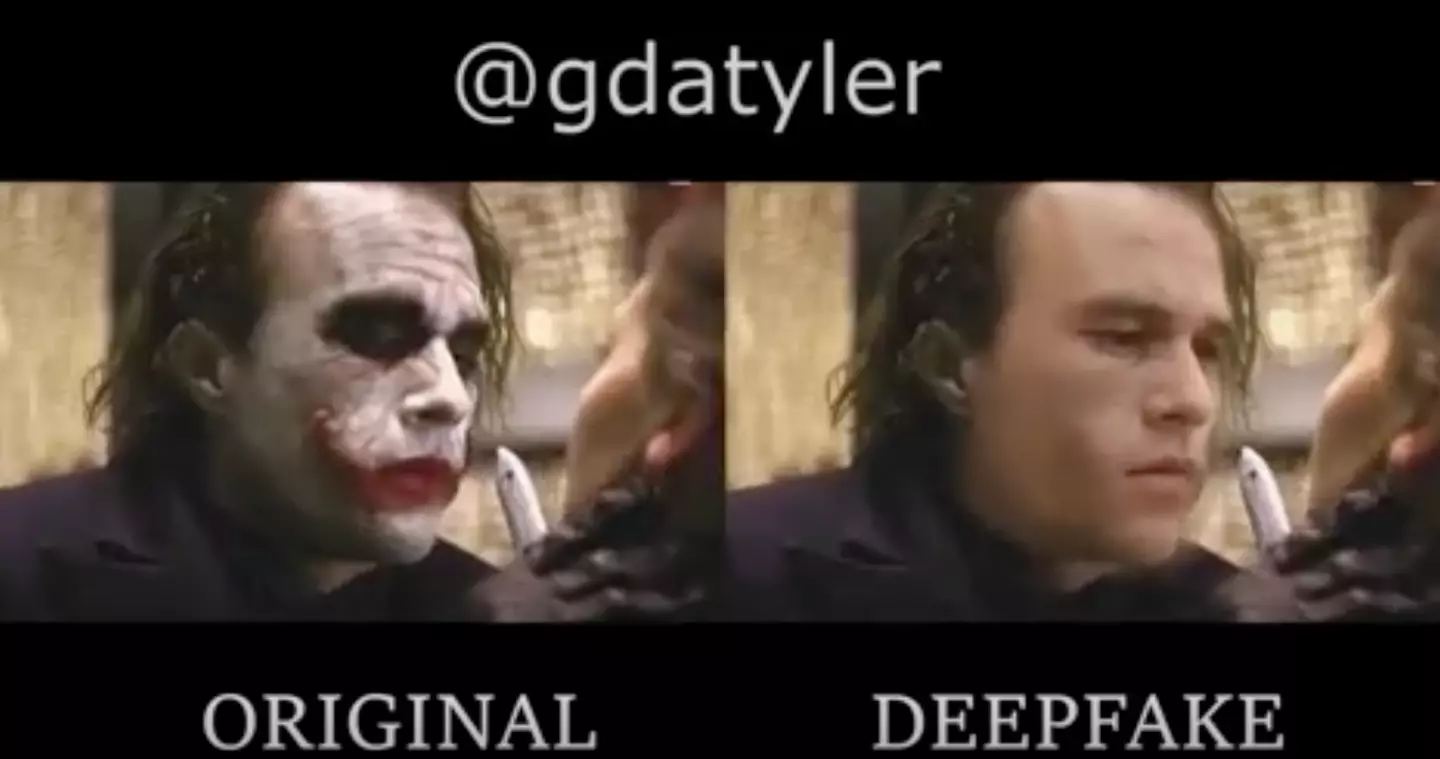 The deepfake shows what Heath Ledger's Joker would have looked like without the theatrical makeup.
