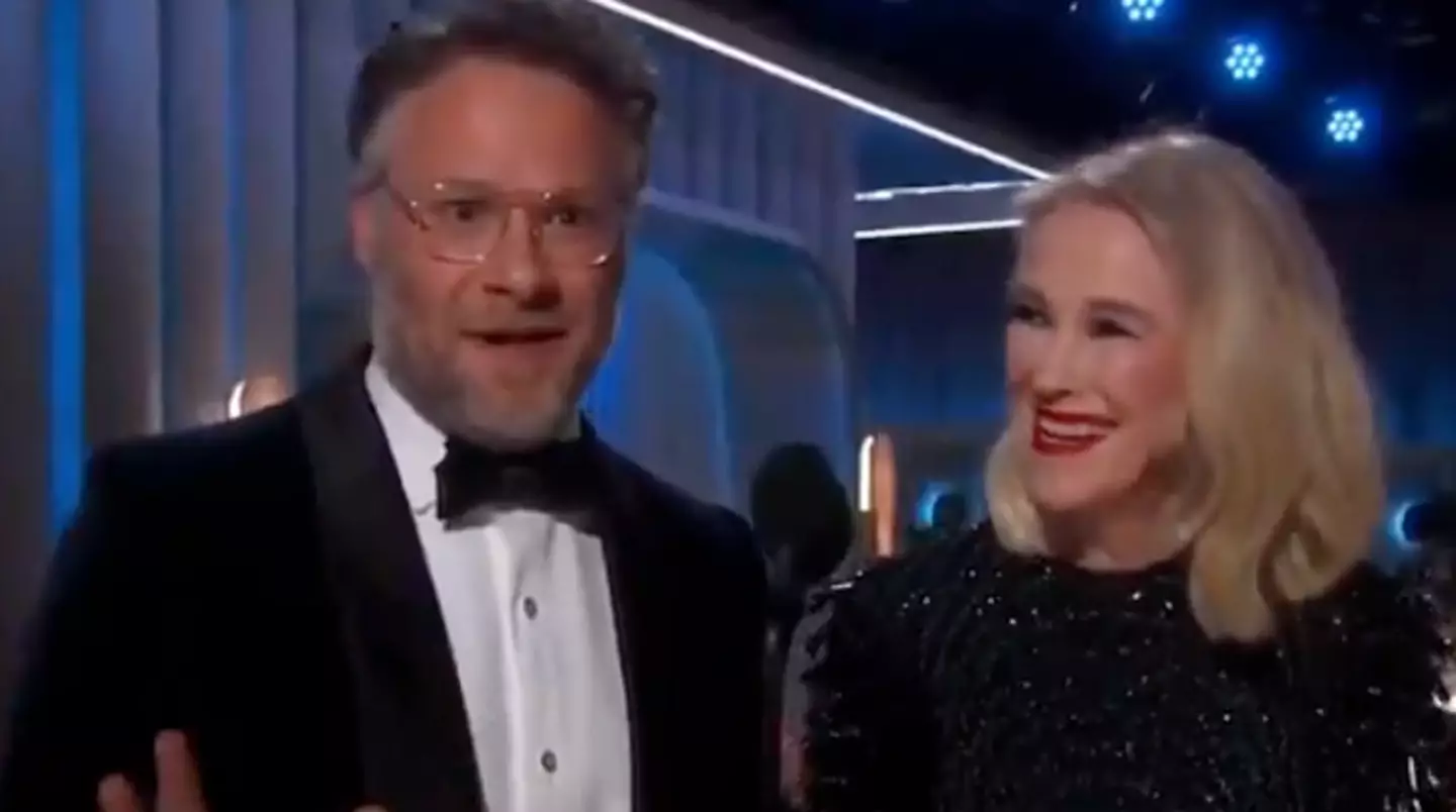 Seth Rogen was quick to make a joke about the 'inelegant' camera angle (CBS)