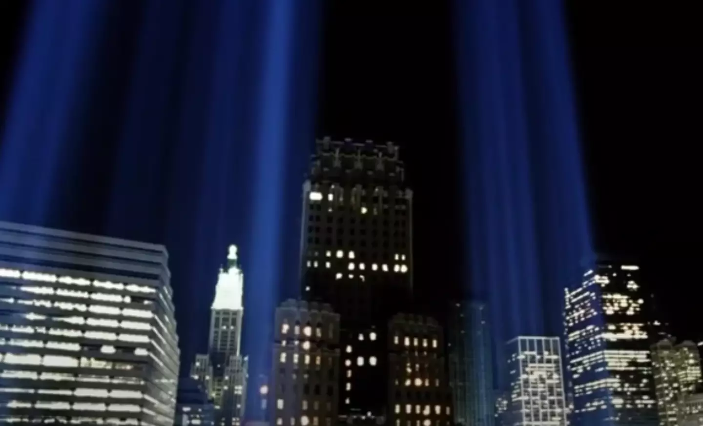 The opening credits depict the Tribute in Light installation.