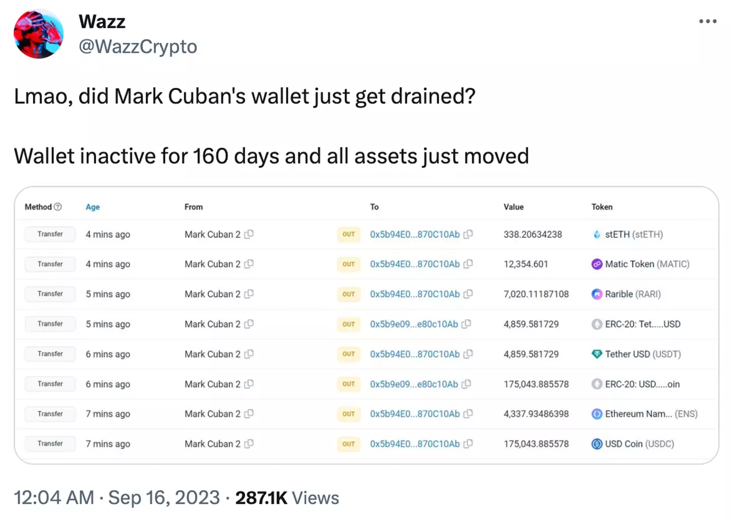 A Twitter user noticed his wallet was being drained of its funds on Friday.