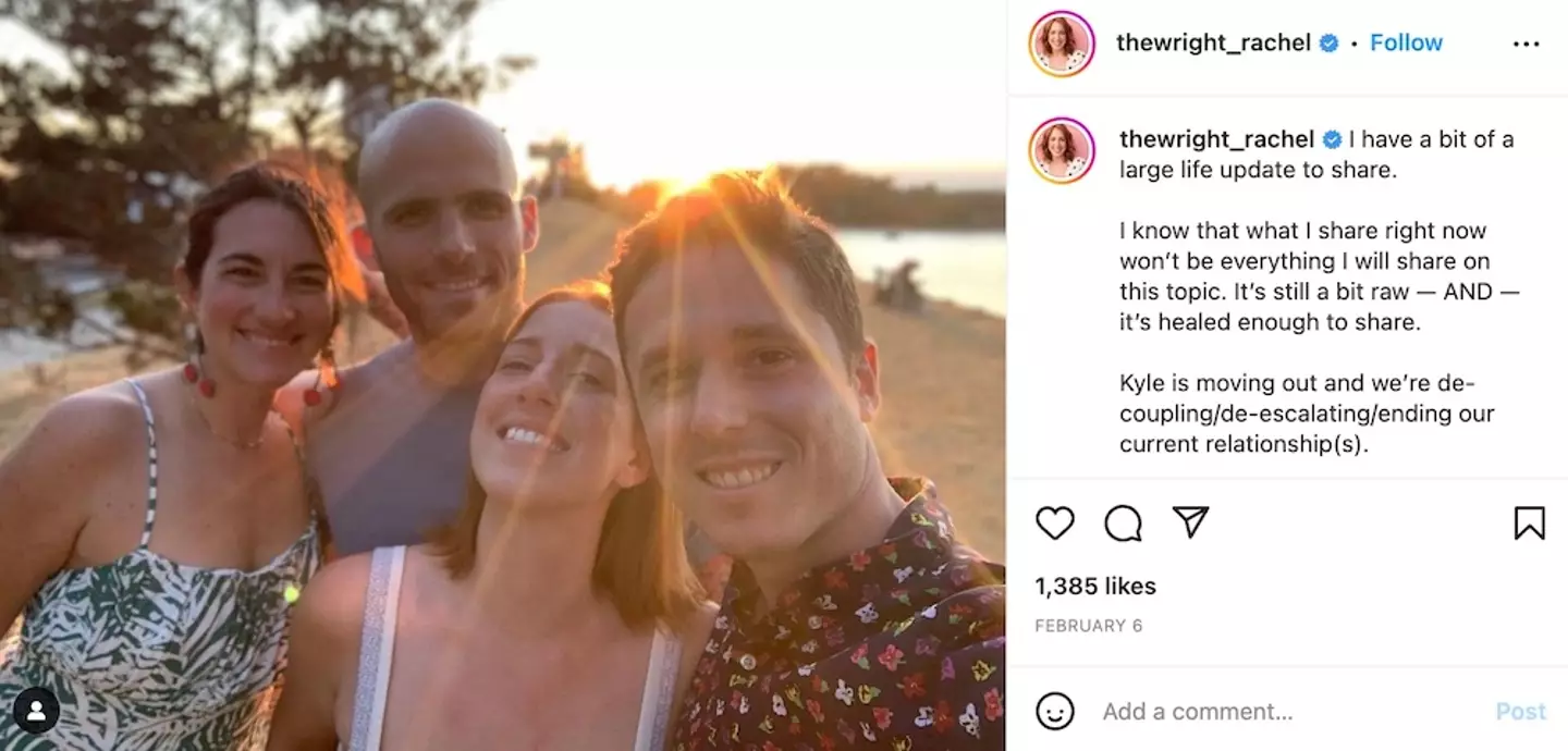 Kyle has since left the foursome. (Instagram/@thewright_rachel)