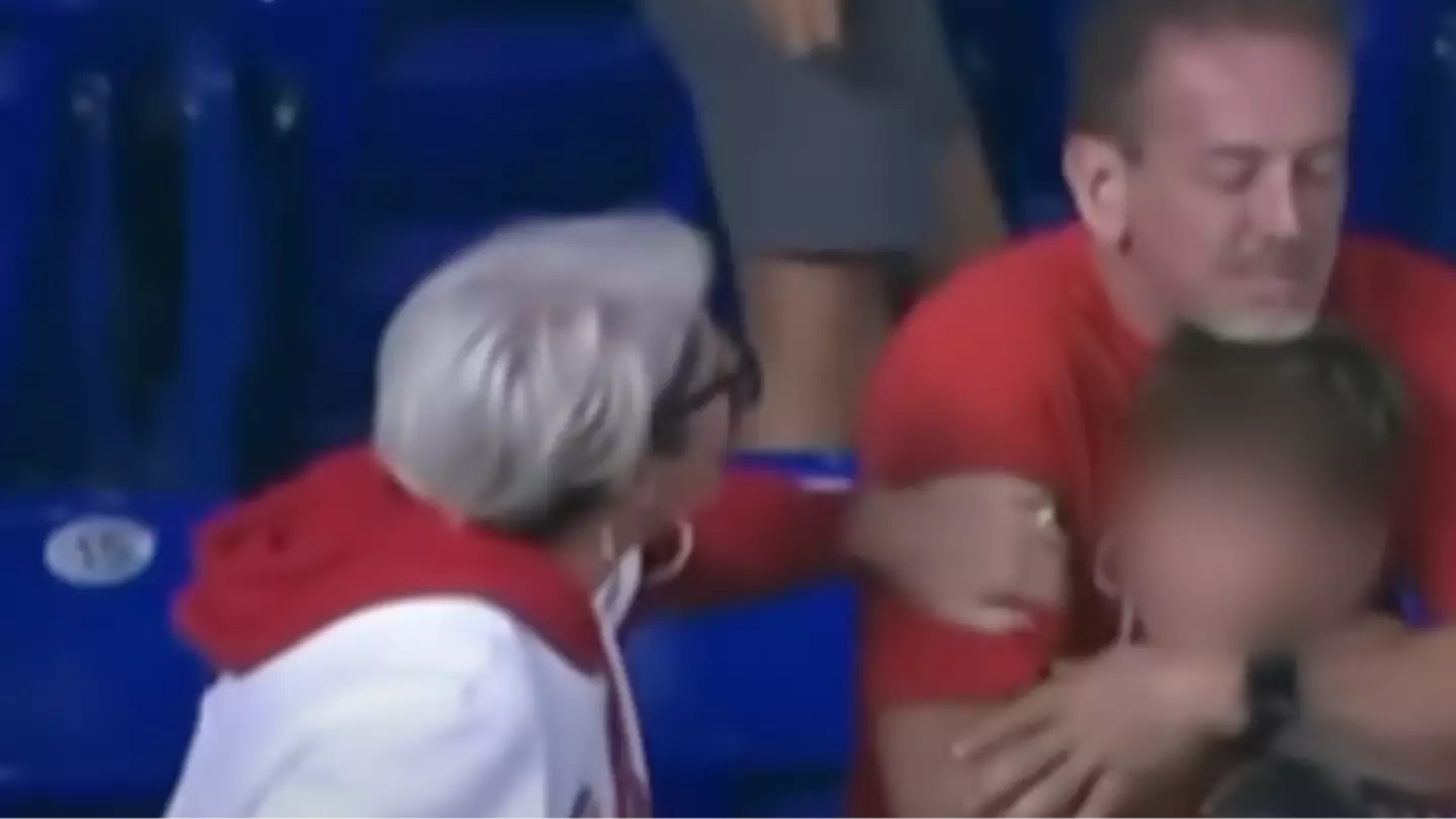 Woman has wild response after being mistaken for fan caught on live TV doing controversial act to child and father
