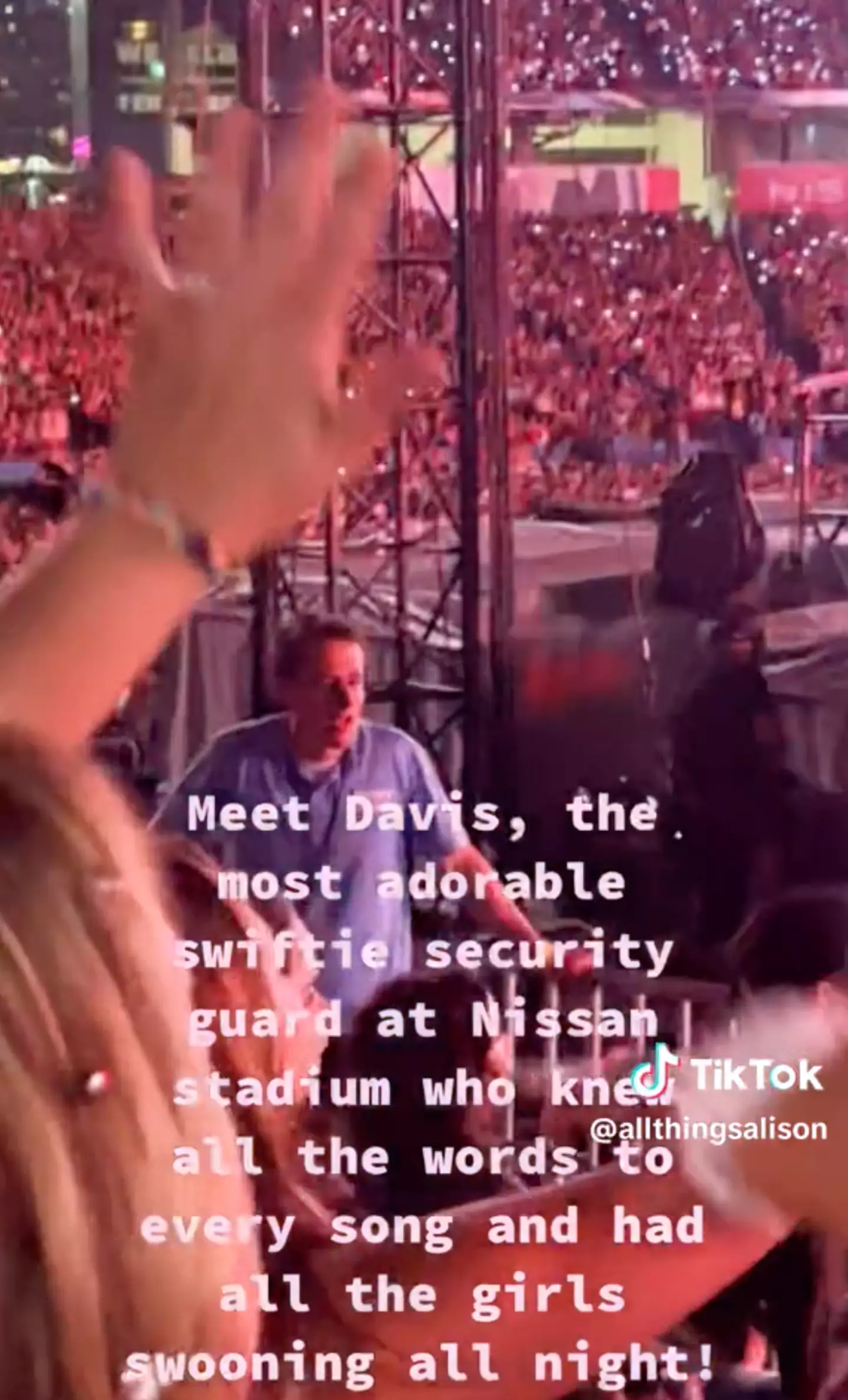 Davis was caught on film by multiple Swifties.