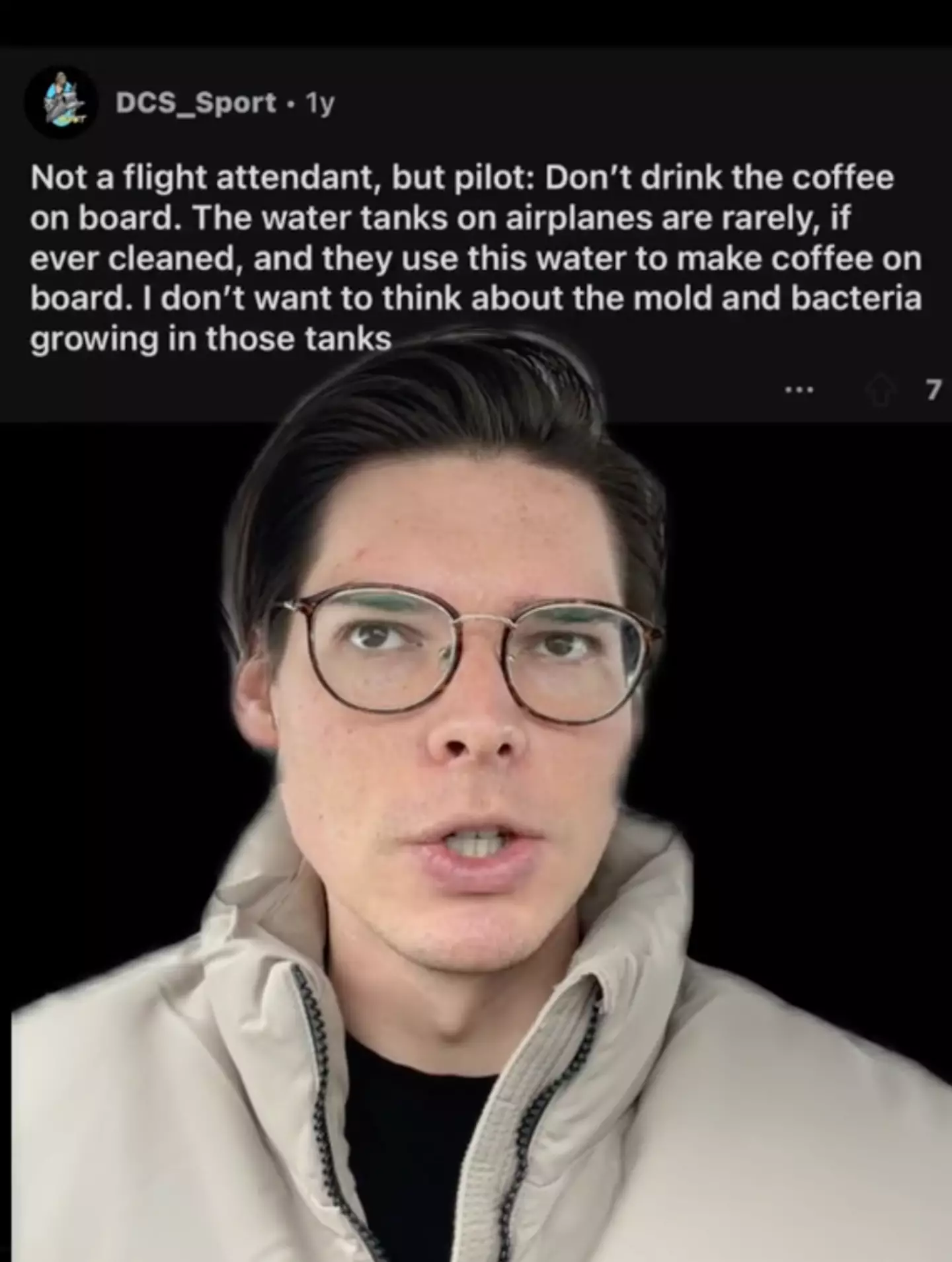 The flight attendant spoke about drinking coffee onboard a plane.