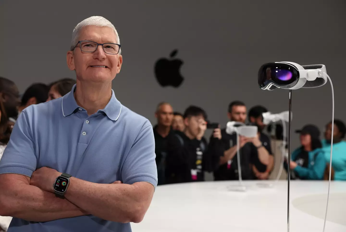 Apple CEO Tim Cook with the Apple Vision Pro.