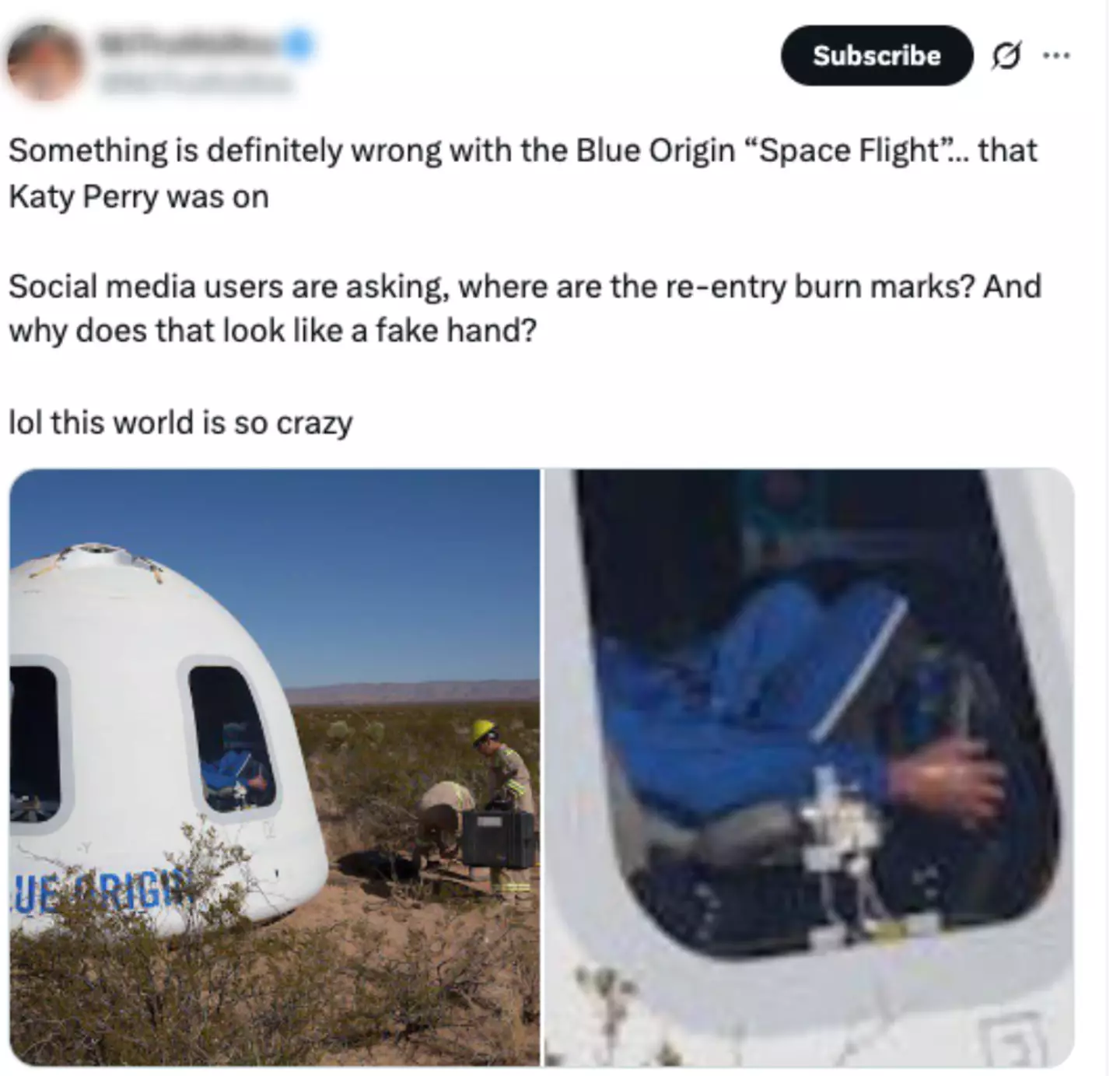 This was the image the conspiracy theorist shared (Blue Origin/Twitter)