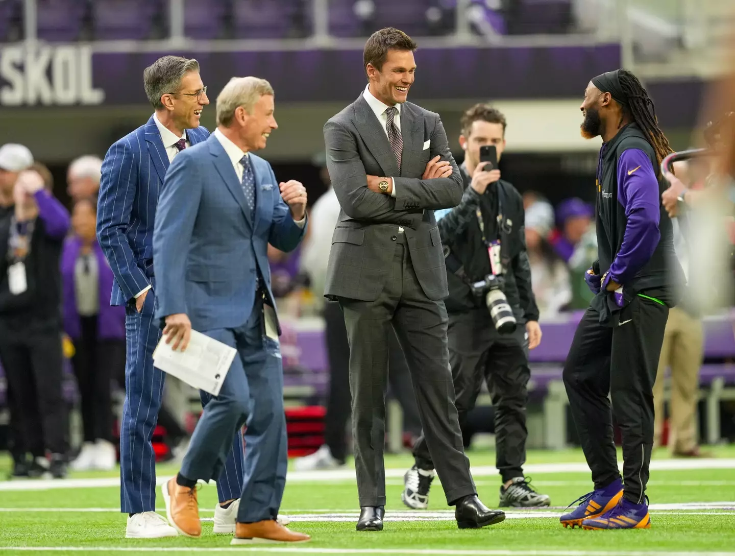Tom Brady was in attendance at the Minnesota Viking's game against Green Bay Packers yesterday (Brace Hemmelgarn/Getty Images)