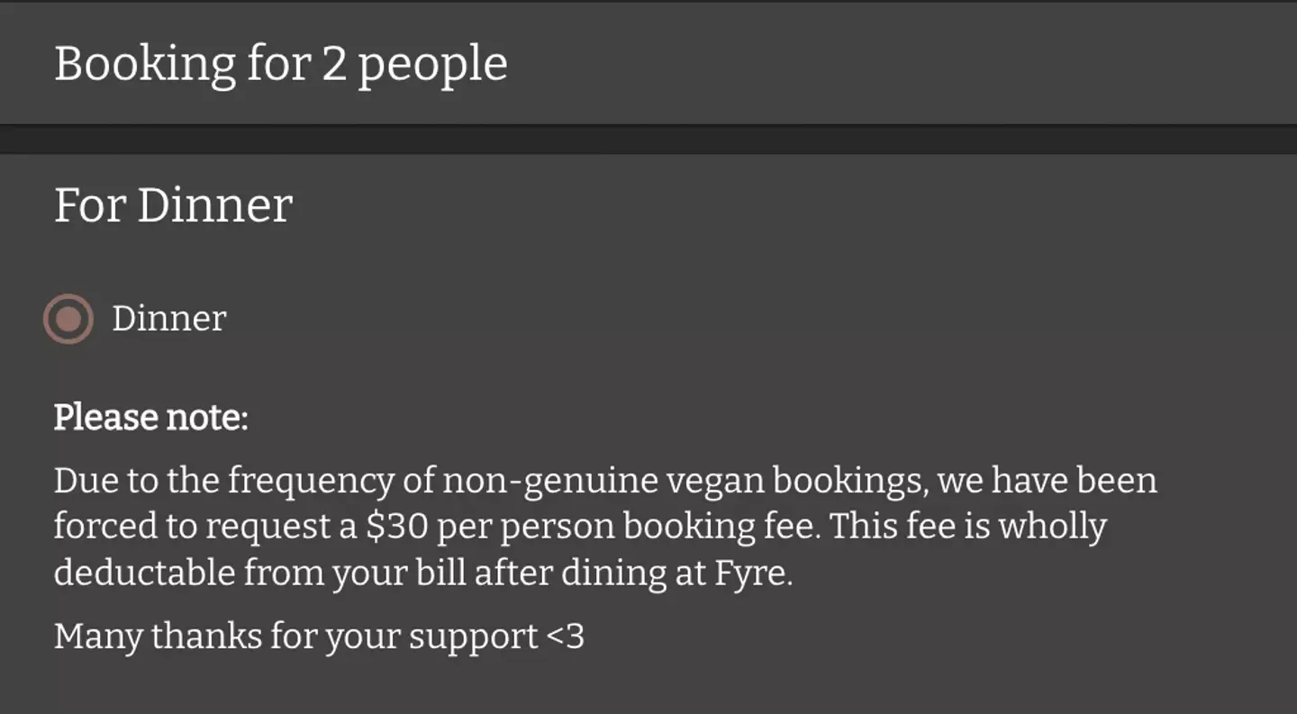 There's now a booking fee.